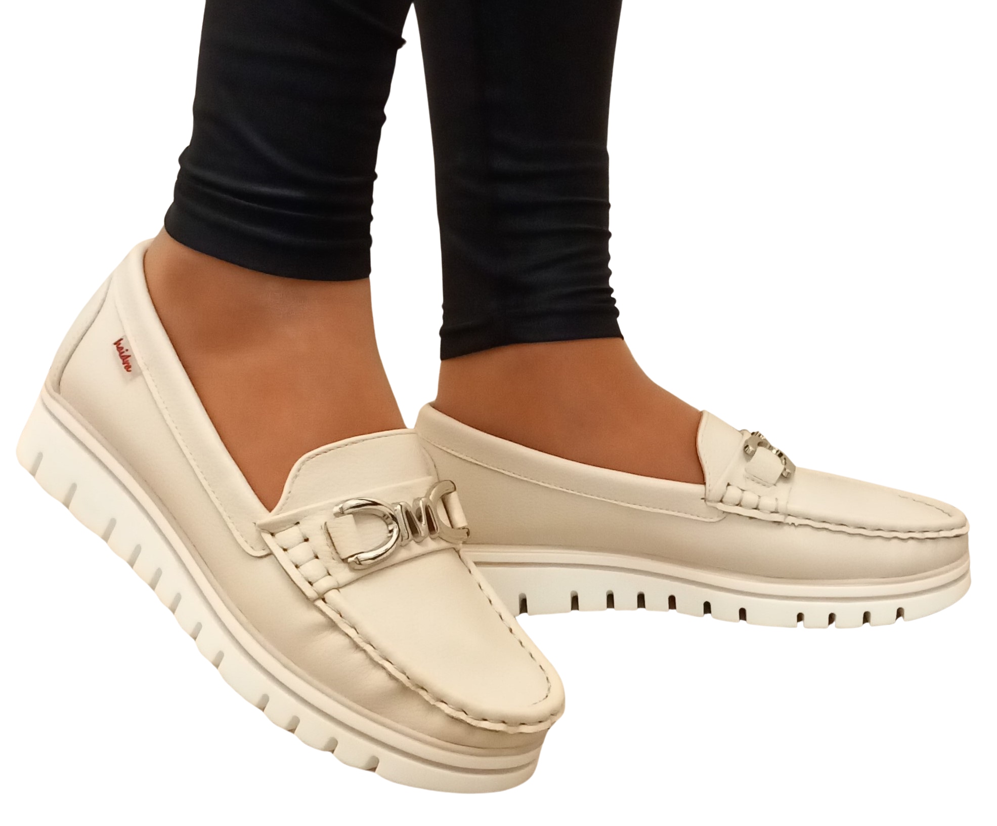 Beżowe Mokasyny Półbuty Na Szeroką Stopę Wkładka Skóra Naturalna