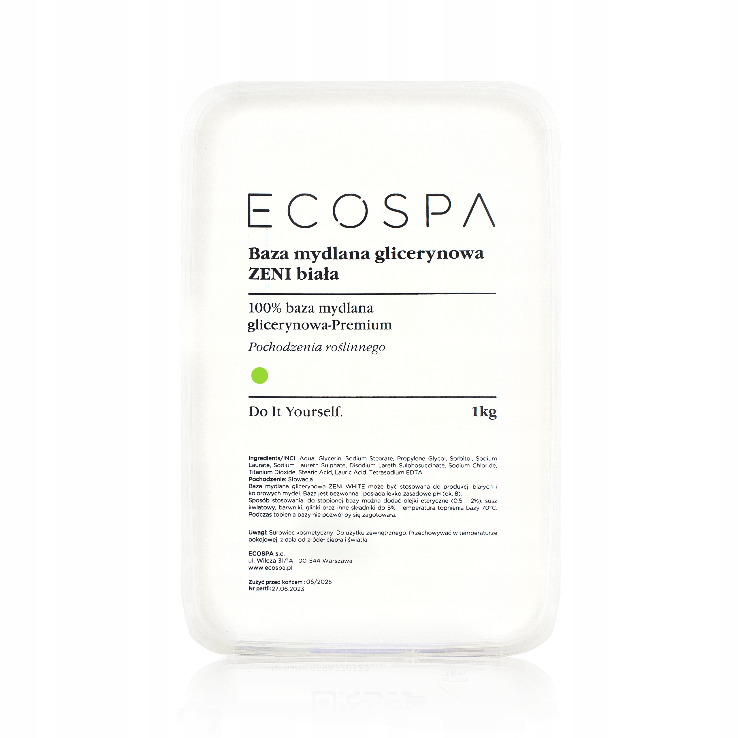 BAZA MYDLANA GLICERYNOWA PREMIUM DO MYDEŁ BIAŁA BEZ SLS 1KG ECOSPA