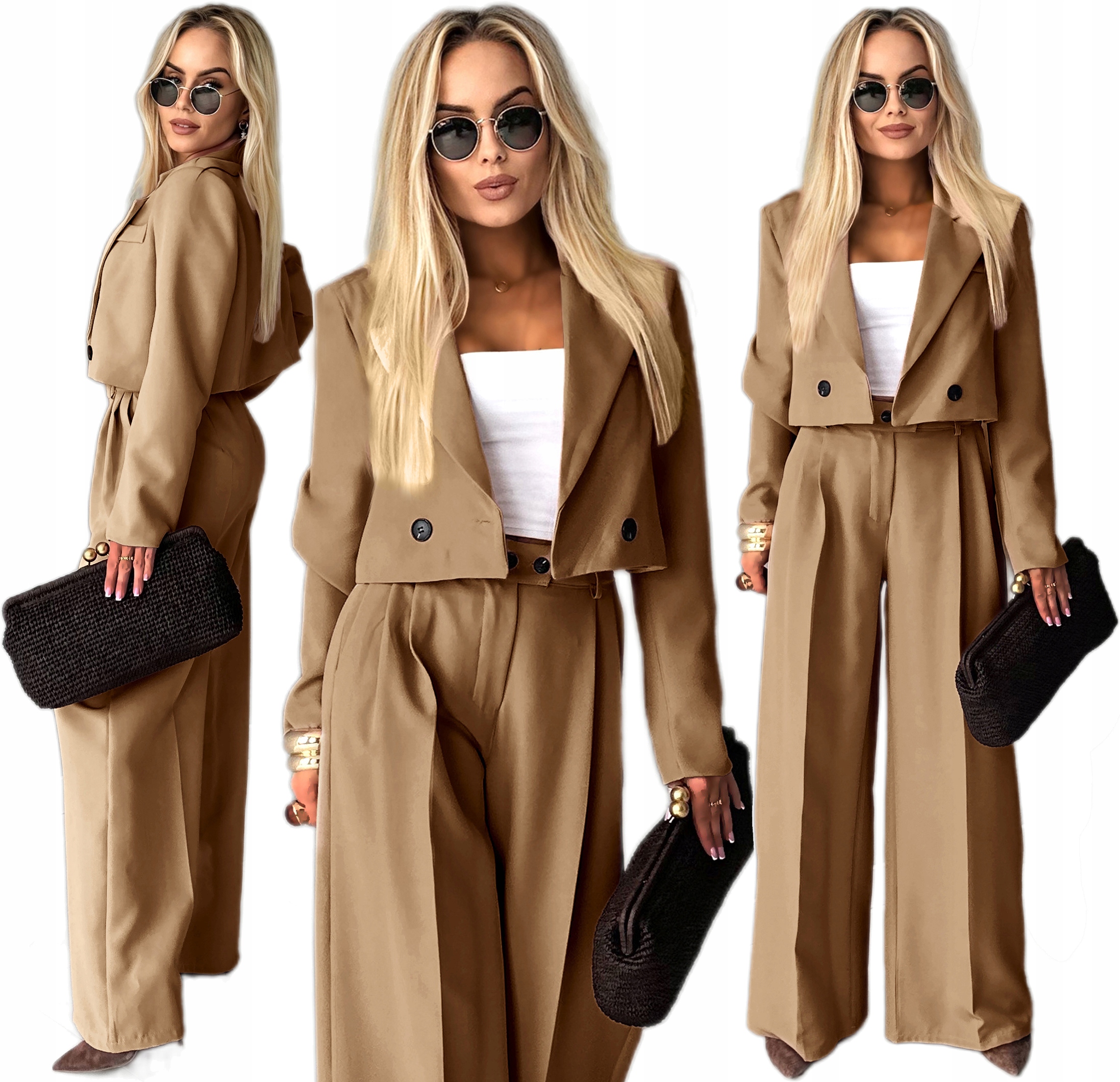 Elegantní Garnitur Komplet dámské sako široké kalhoty L XL Kris