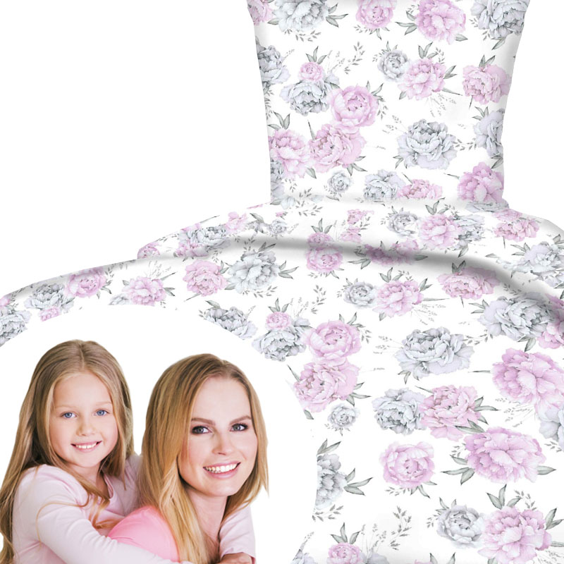 

Pościel biała w kolorowe piwonie kwiaty 140x200 cm