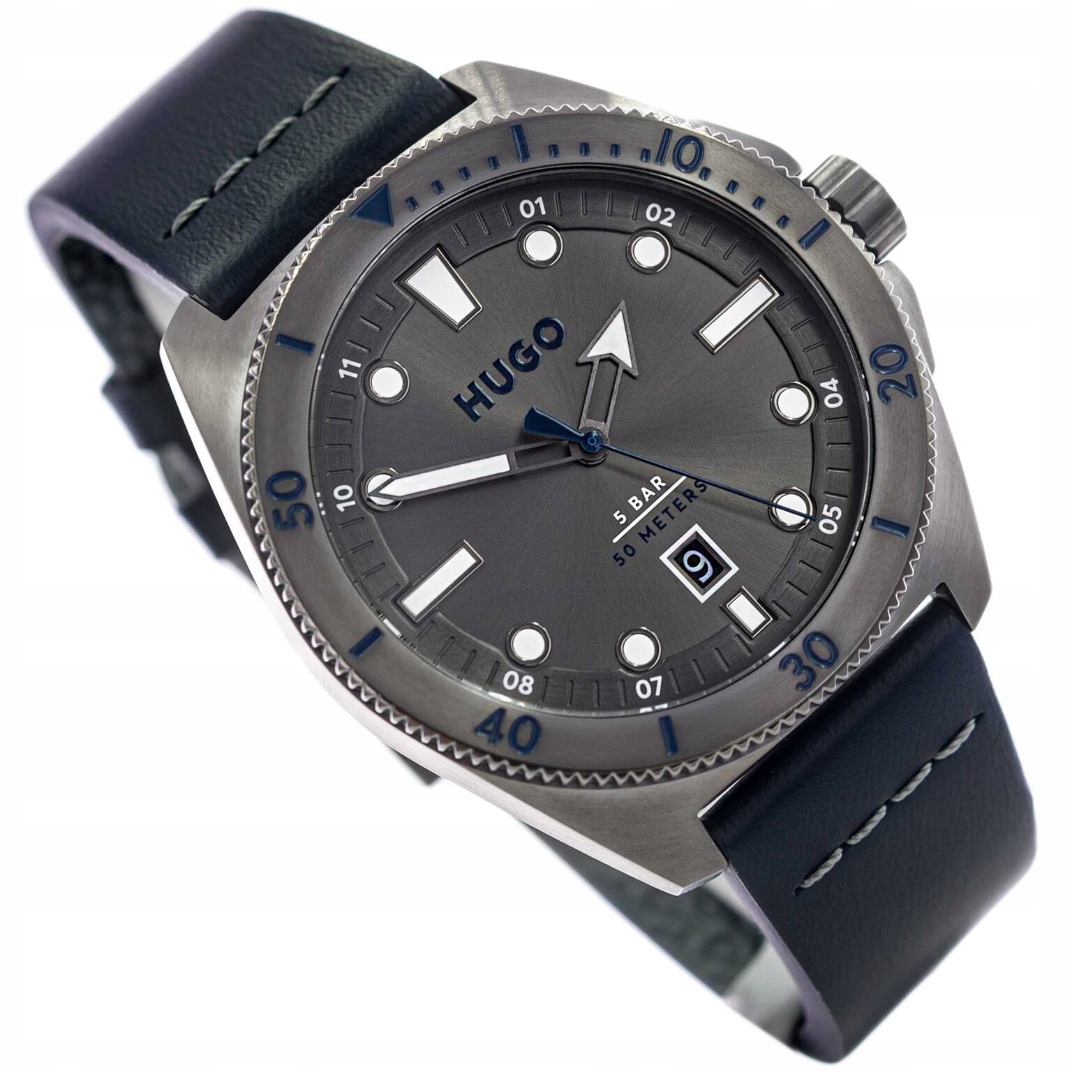 Pánské Hodinky Hugo Boss 1530302 Visit Tmavě Modré Na Koženém Řemínku Datumovka