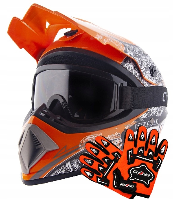 ZESTAW KASK CROSSOWY LEKKI ENDURO QUAD XL +GOGLE+RĘKAWICE