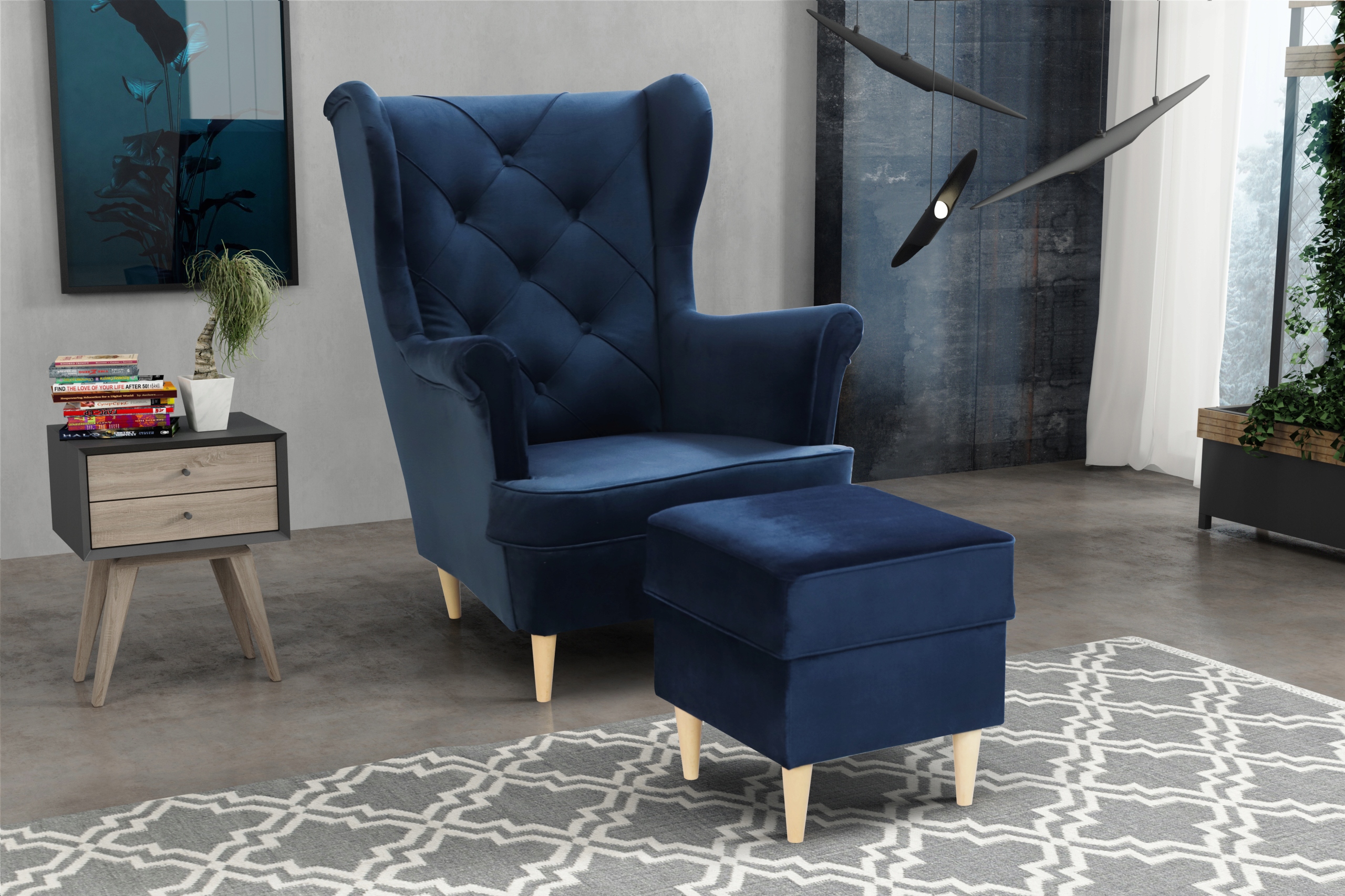 FOTEL USZAK STYL SKANDYNAWSKI ELEGANCKI WYGODNY STYLOWY RIO DREWNIANE NOGI Kolor obicia odcienie szarości