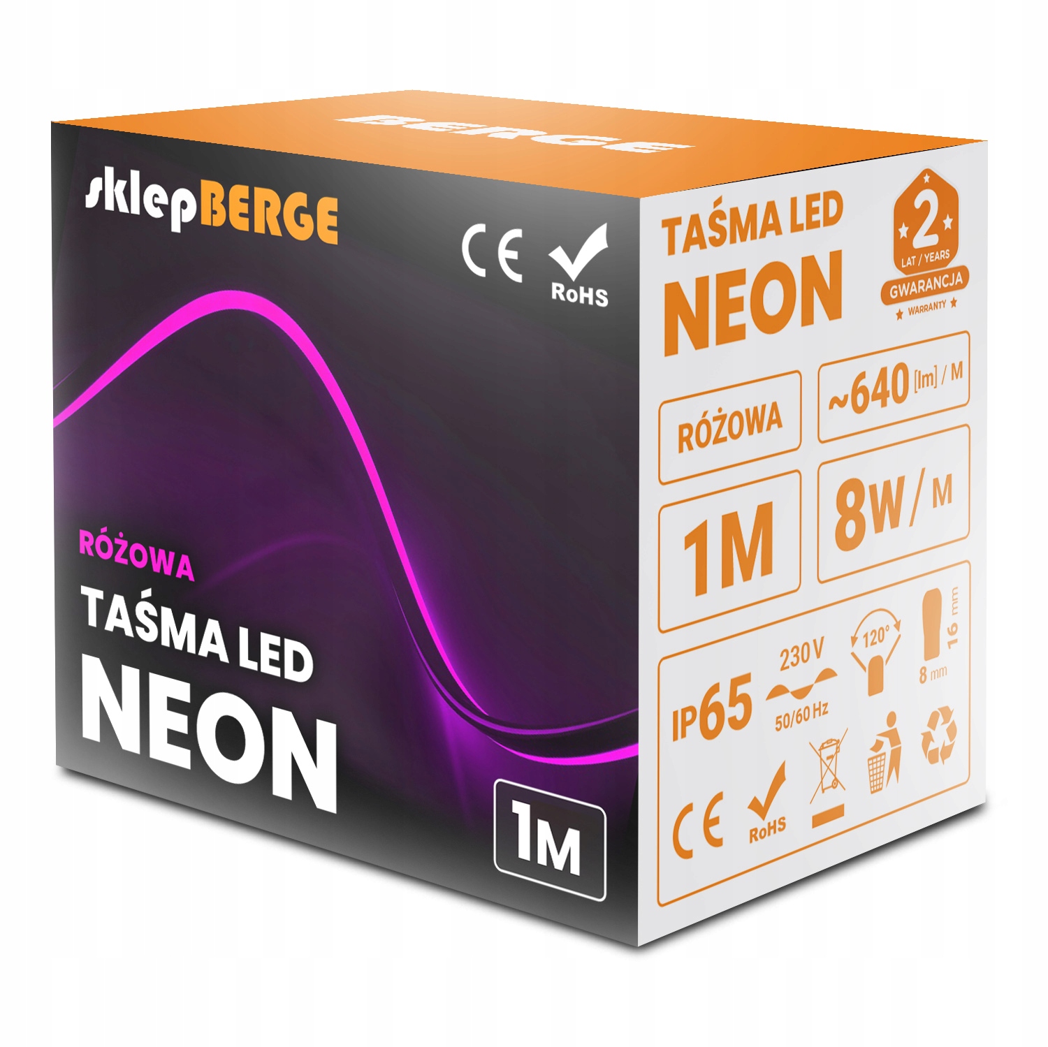 

Taśma Led Neon 230V 8W różowy IP68 1m