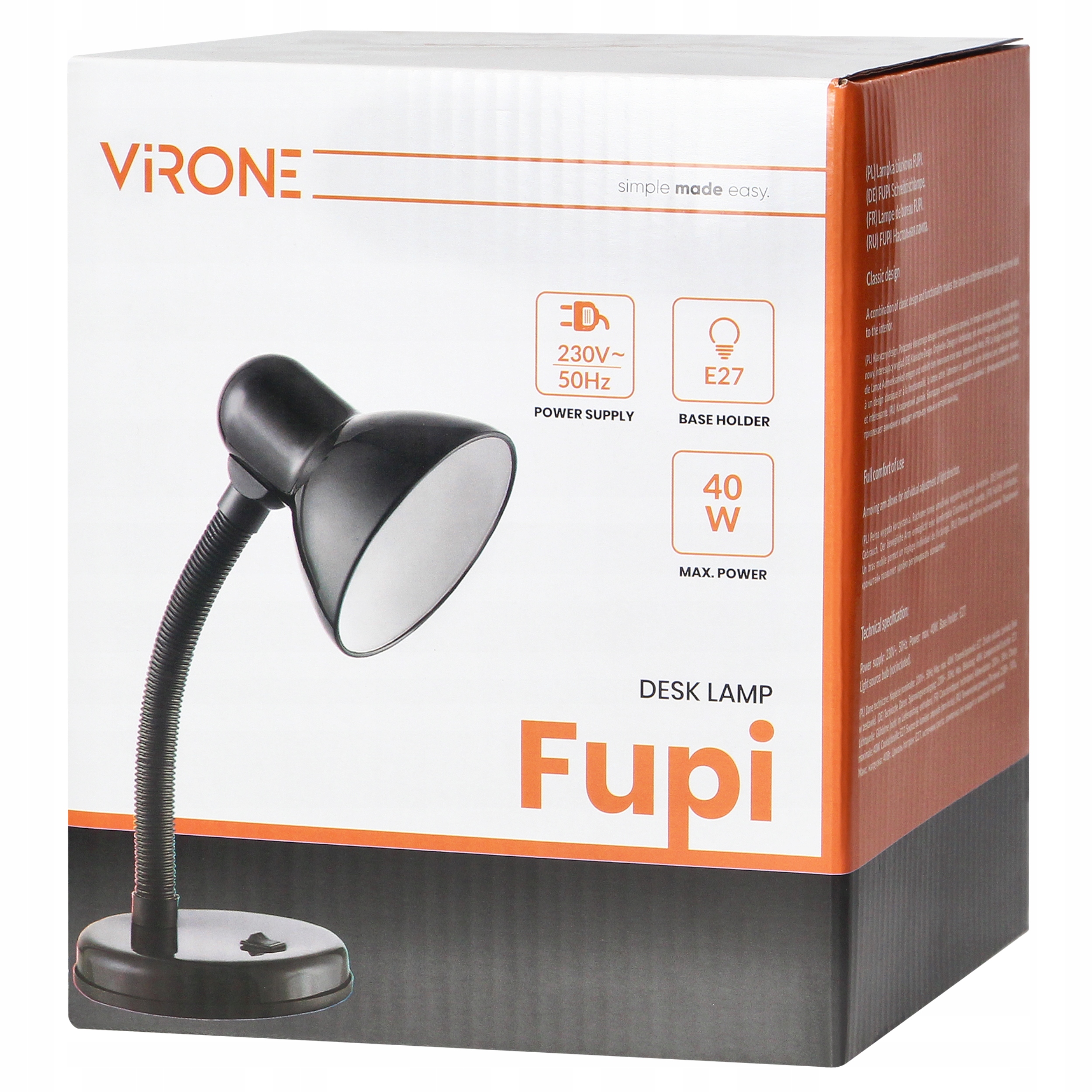 LAMPKA BIURKOWA SZKOLNA NA BIURKO NOCNA GWINT E27 Zasilanie sieciowe