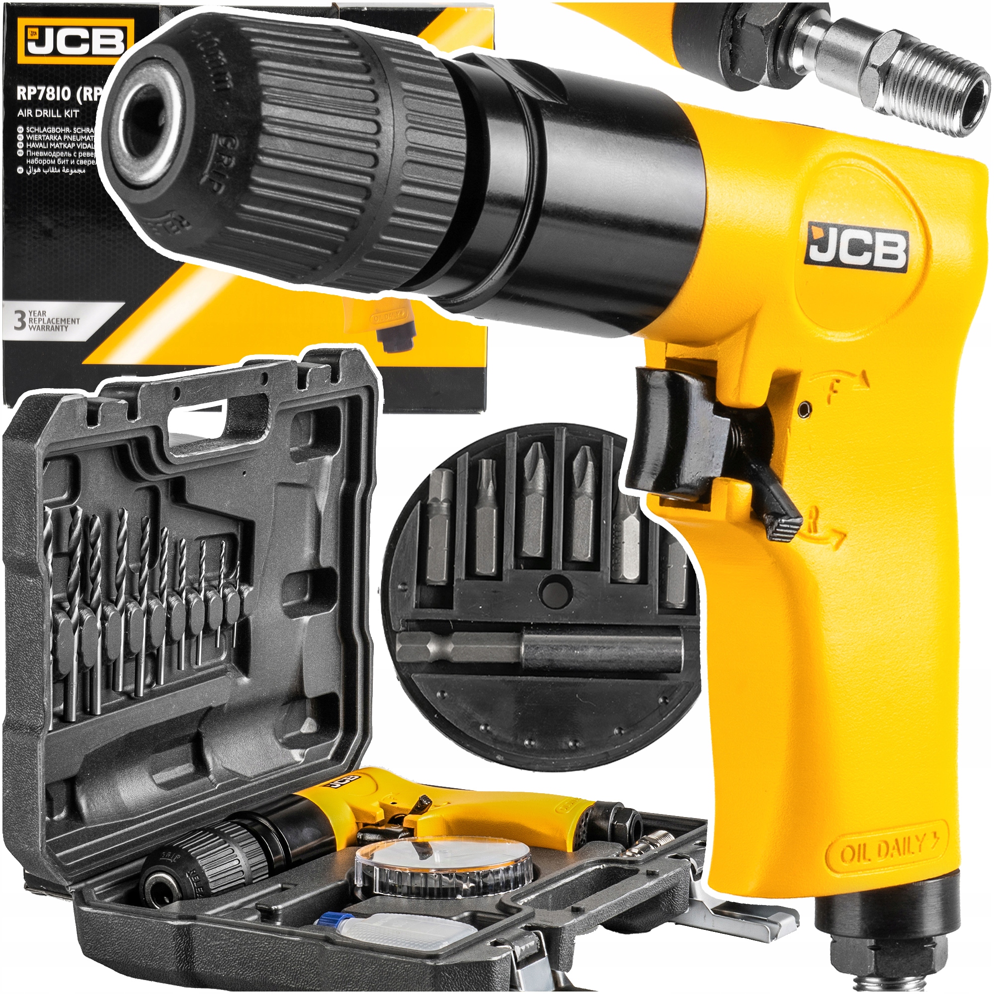 Jcb Pneumatická Vŕtačka Vrtáky Bity Kufor Sada 10 MM Jcb