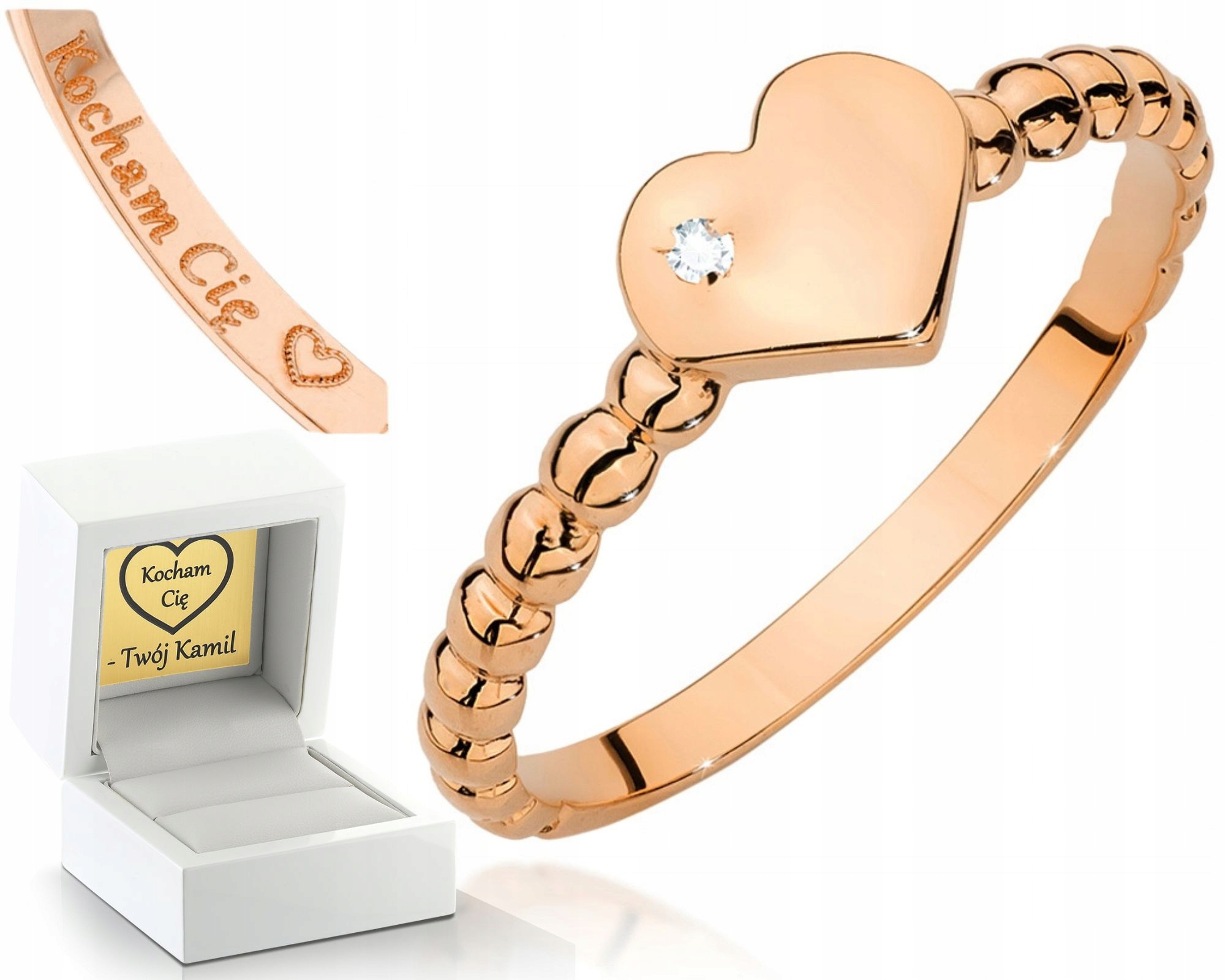 Růžové Zlato Prstýnek S Briliantem Gravírování Srdce