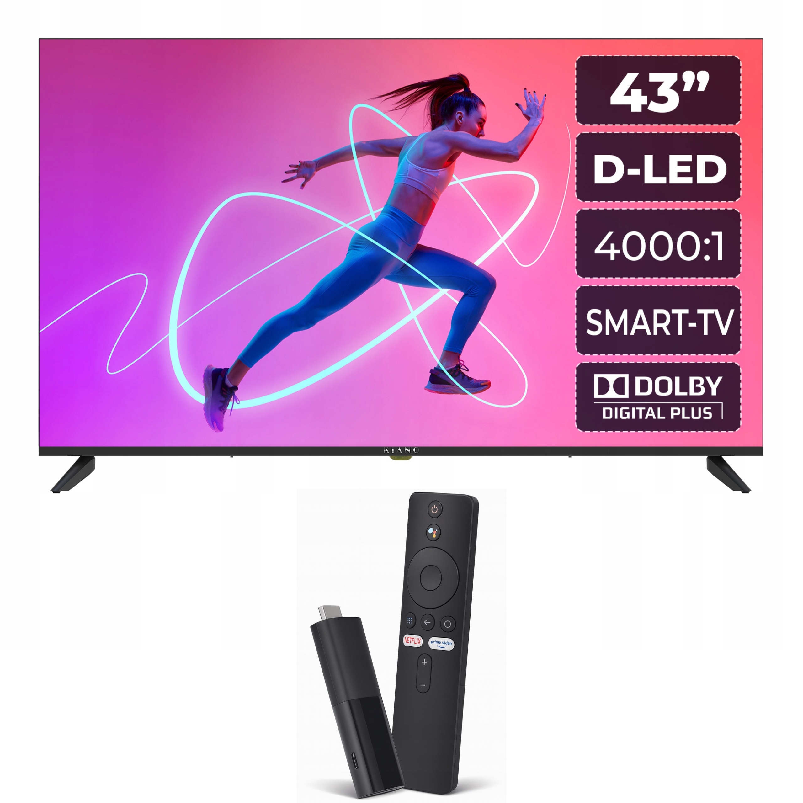 Televízor Kiano KE43 Led Tv 43" 4K Smart Tv Xiaomi Mi Tv Stick Smart