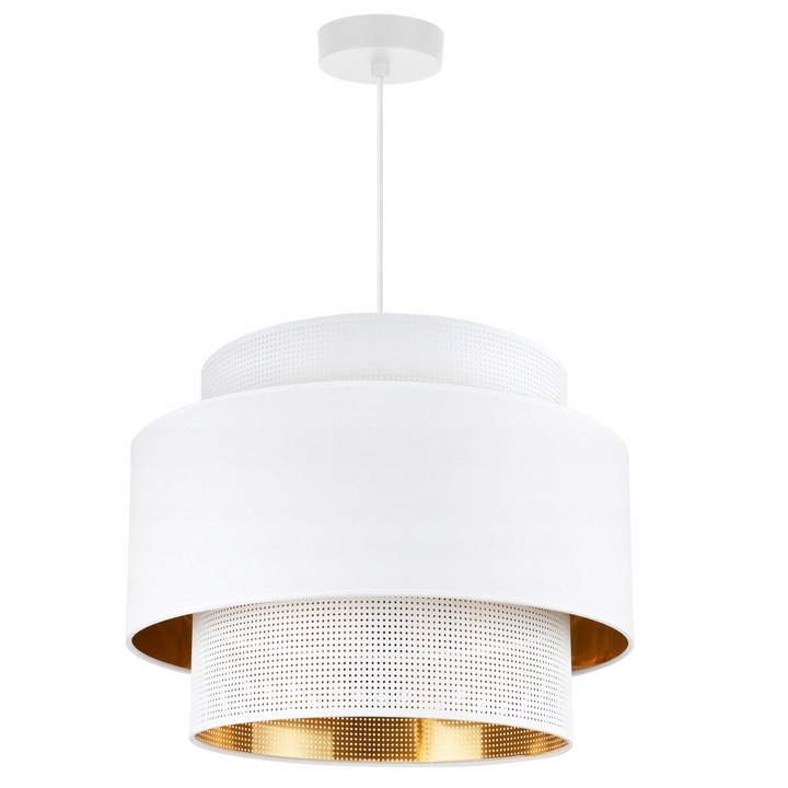 Závesná lampa Asti, ako biele tienidlo so zlatým interiérom, do jedálne, obývačky