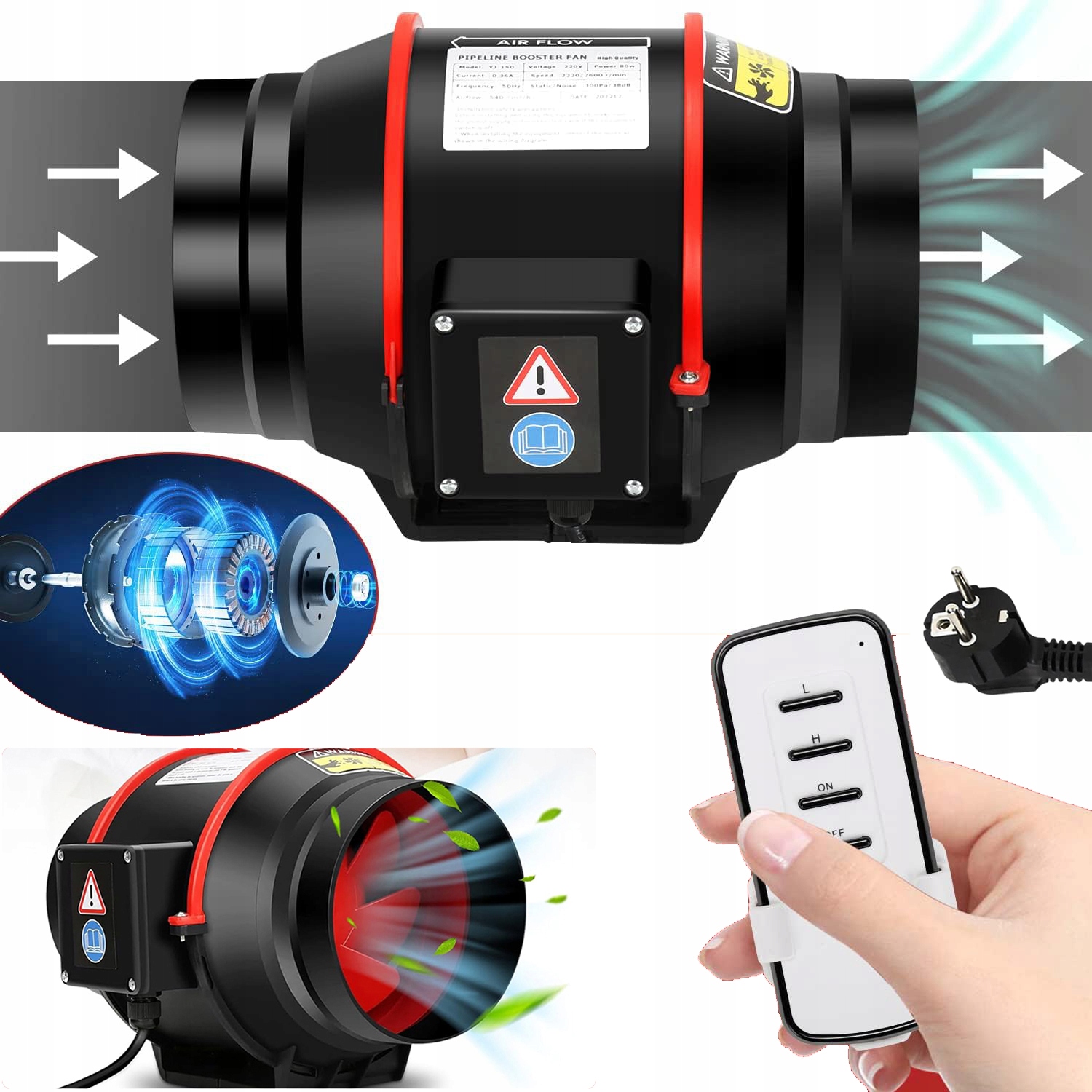 Domácí koupelnový kanálový ventilátor do kuchyně 100 130 m3/h, voděodolný, 40 W