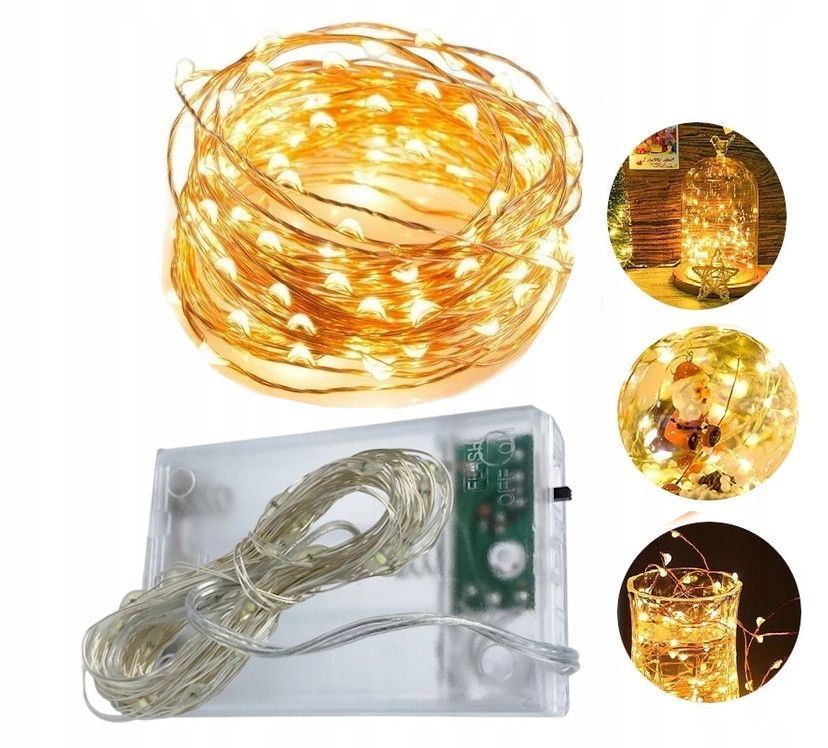 

Lampki Led 50 Drucik Na Baterie Ciepłe 3 Tryby