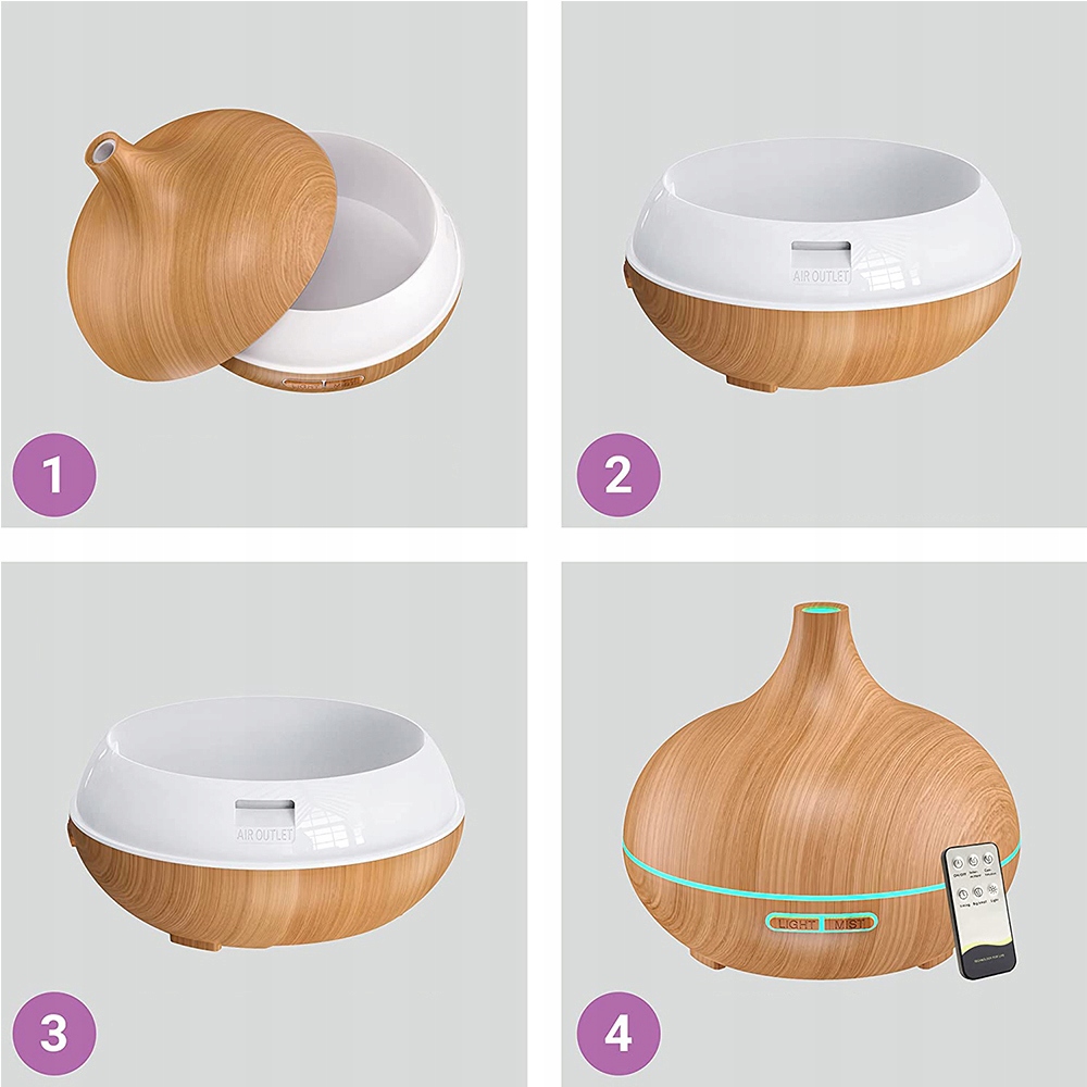 DYFUZORY OLEJKÓW AROMATERAPEUTYCZNYCH NAWILŻACZ LED 500ML + PILOT Rodzaj dyfuzor elektryczny