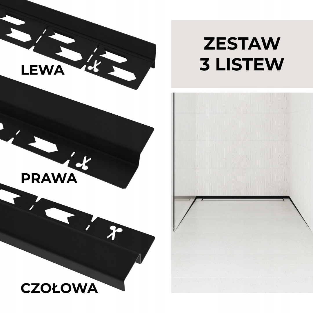 Sada lišt pro odtok Vogi Čelní Nástěnná Spádová černá 120 cm