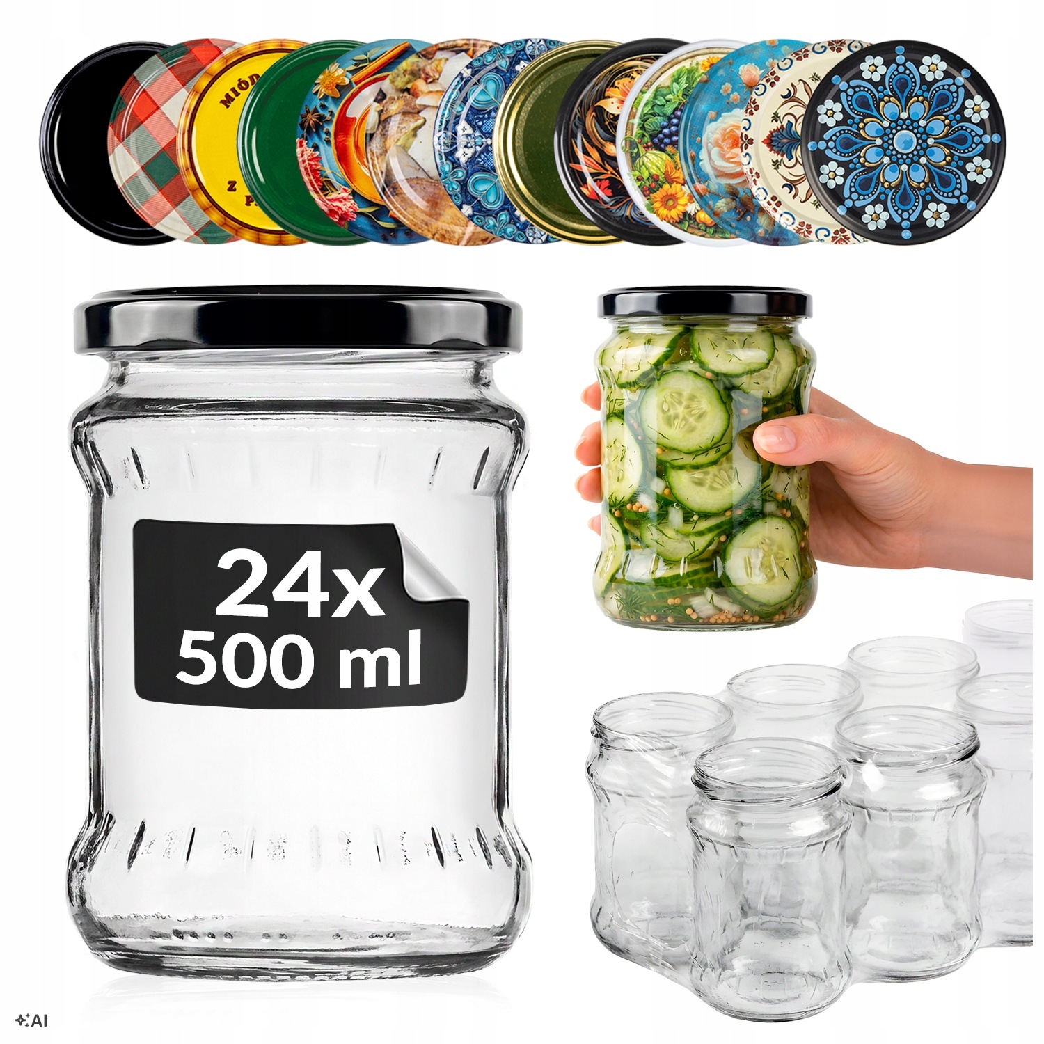 24 x Sklenice na zavařování 500 ml Fish sklenice na okurky weki džem med 500 ml