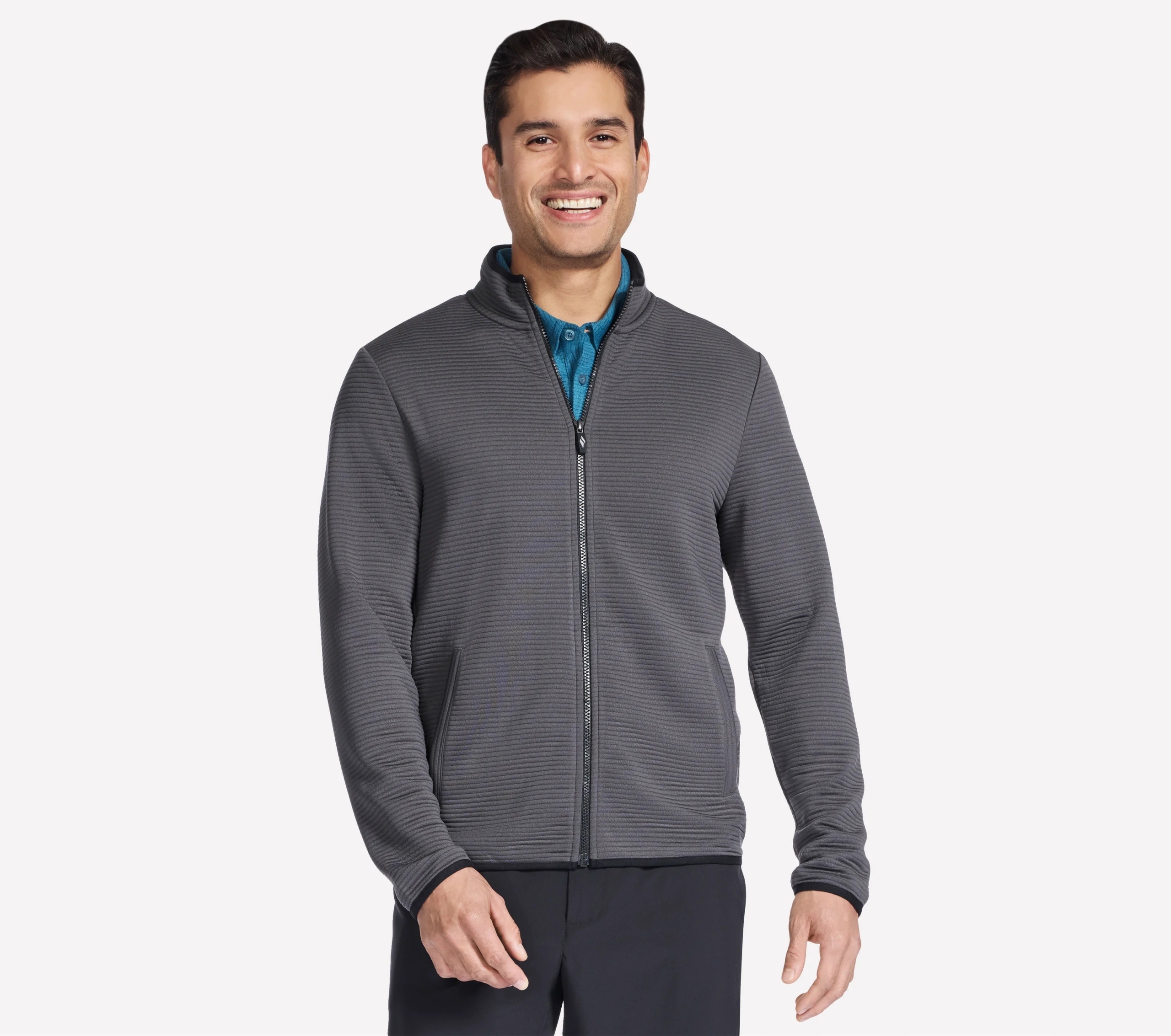 Pánská mikina Skechers The Hoodless Hoodie Ottoman Jacket grafitová JA25 Bk