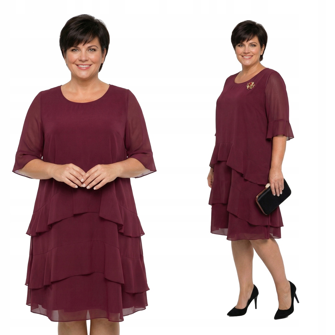 Bordó šifonová šaty plus size velikost 54