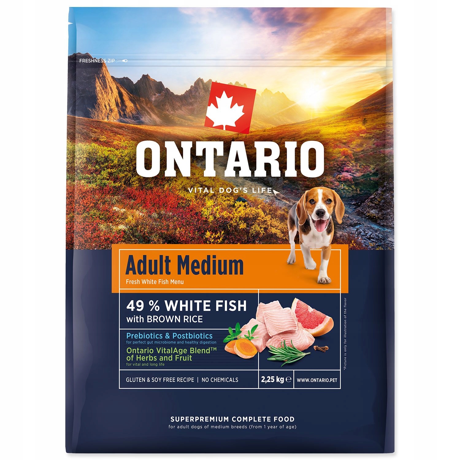 Levně Krmivo Ontario Adult Medium Fish & Brown Rice 2,25kg