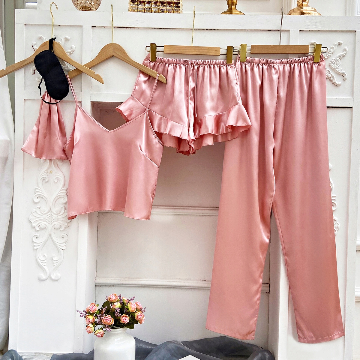 exkluzivní saténová Pyžamo módní a pohodlný Komplet na léto Velikost XL 19