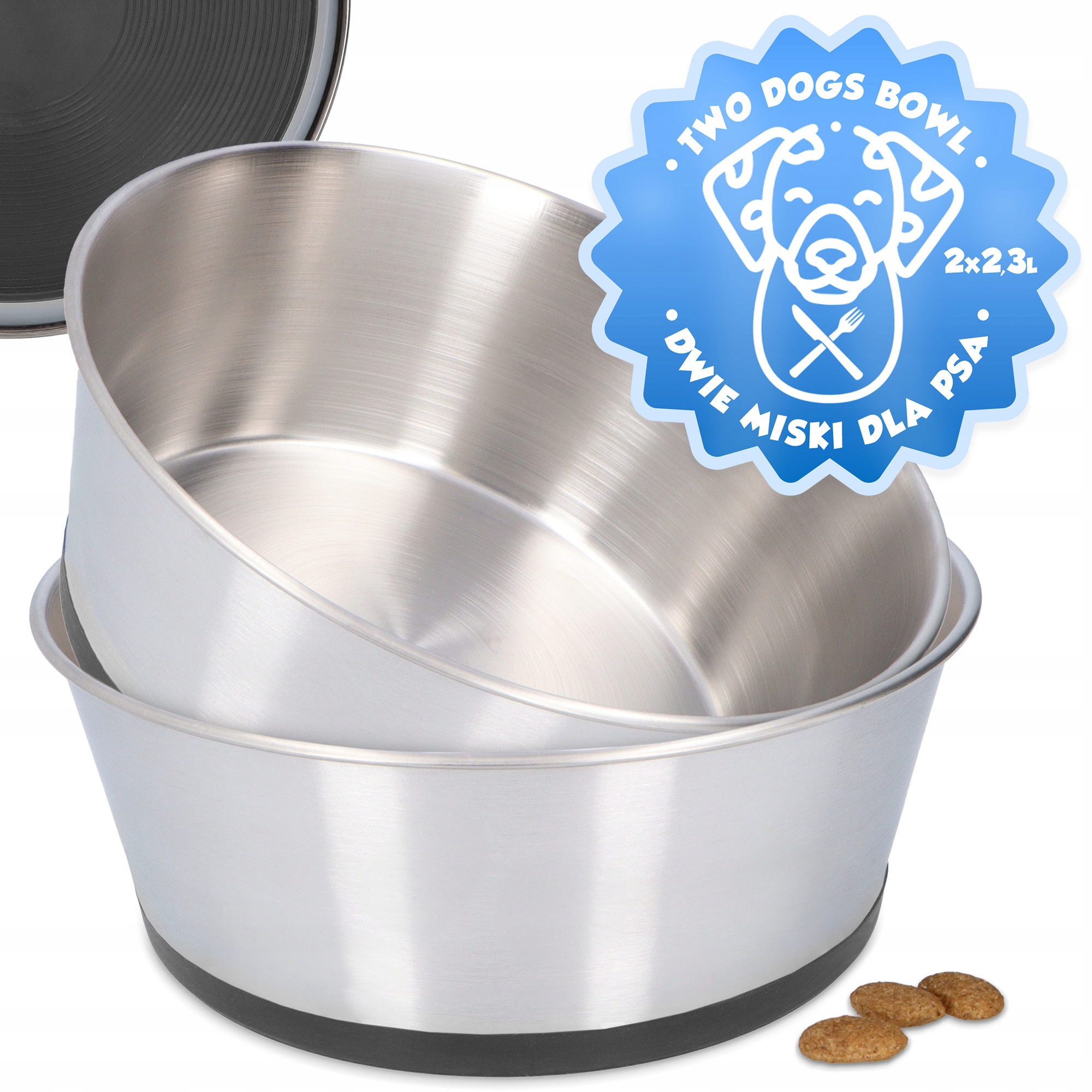 Levně 2x Miska Pro Psa 2,3l Kovová miska Dvojitá na vodu Ocel Protiskluzová 4D