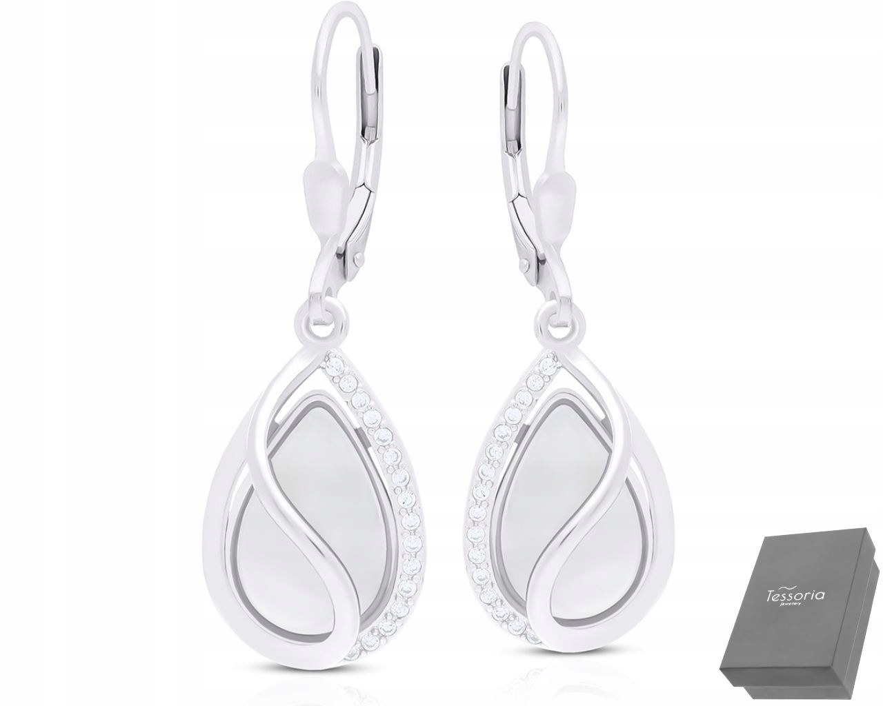 Stříbrné Náušnice Závěsné Tygří Oko a Zirkony Pro Ženy pr.925