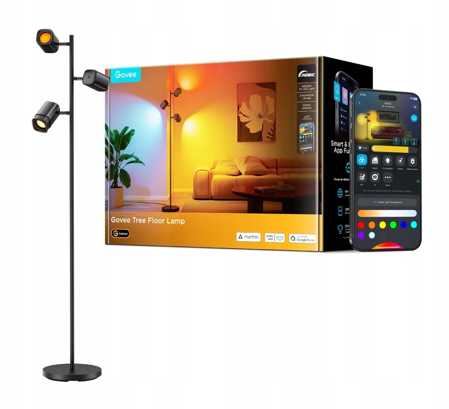 Stojacia lampa Govee viacfarebná s integrovanými Led, 157 cm