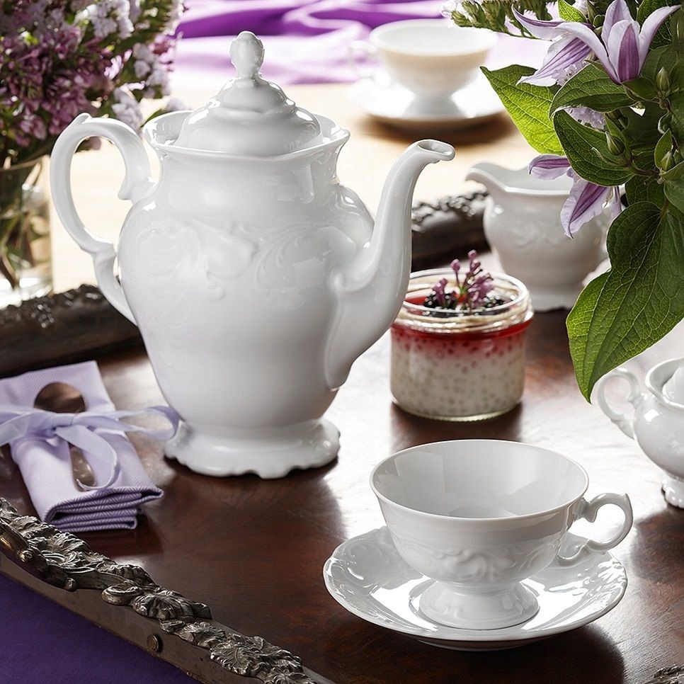 C001 Serwis Obiadowo-kawowy 12/80 Biała Fryderyka z wazą Porcelana Chodzież