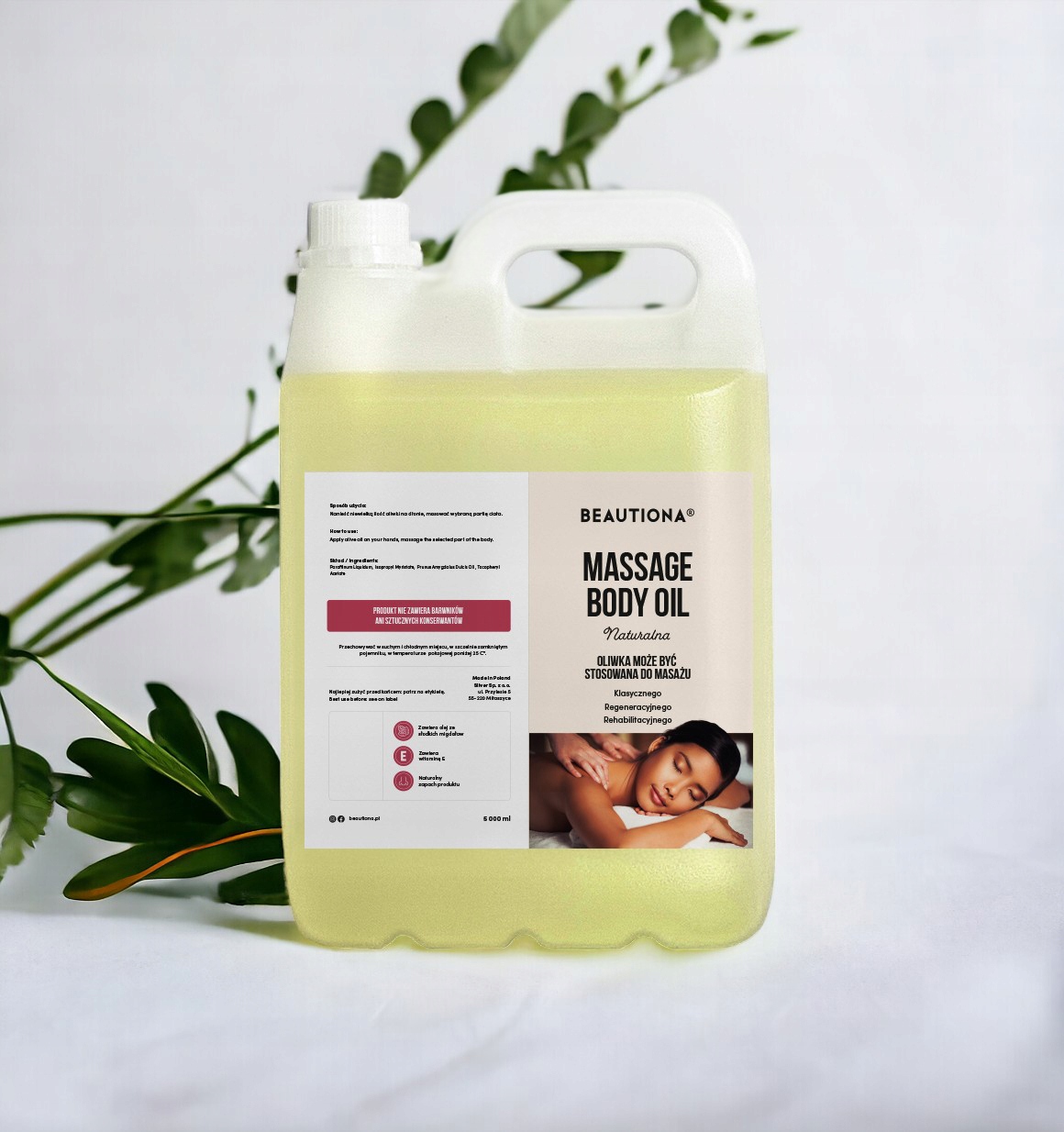 OLIWKA OLEJEK DO MASAŻU CIAŁA TWARZY NATURALNA 5000 ML BEAUTIONA Marka Beautiona