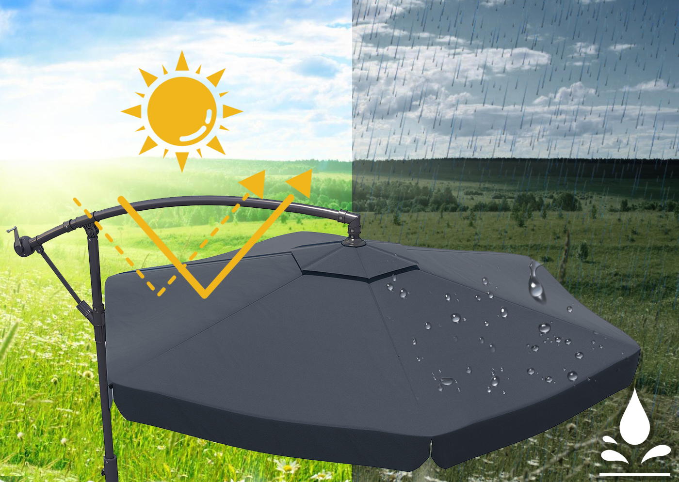 Duży PARASOL OGRODOWY SKŁADANY z Falbaną Mocny 350cmx250cm+POKROWIEC GRATIS Kod producenta L43C