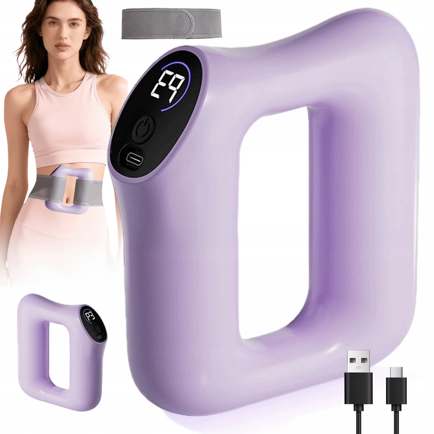 Ergonomiczny Pas Wibracyjny 5 Poziomów 3 Tryby Fioletowy Usb-c