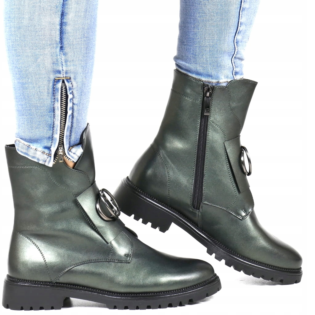 Kotníkové Boty Workery Dámské Potocki Zelené Zateplené S Ozdobou Módní Na Zip 37