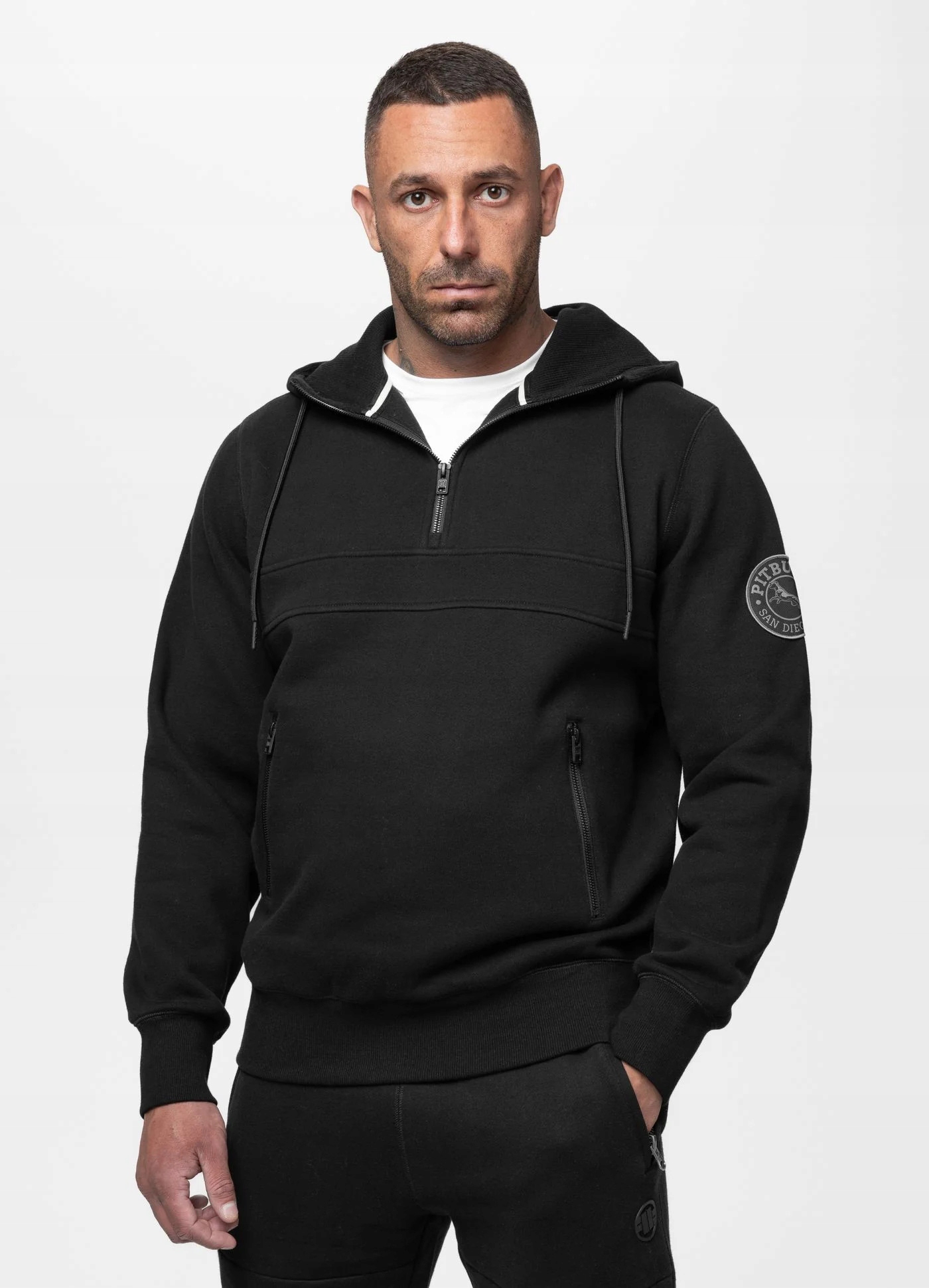 Pánská Mikina S Kapucí Pit Bull West Coast Gibson Černá Klokanka Sportovní