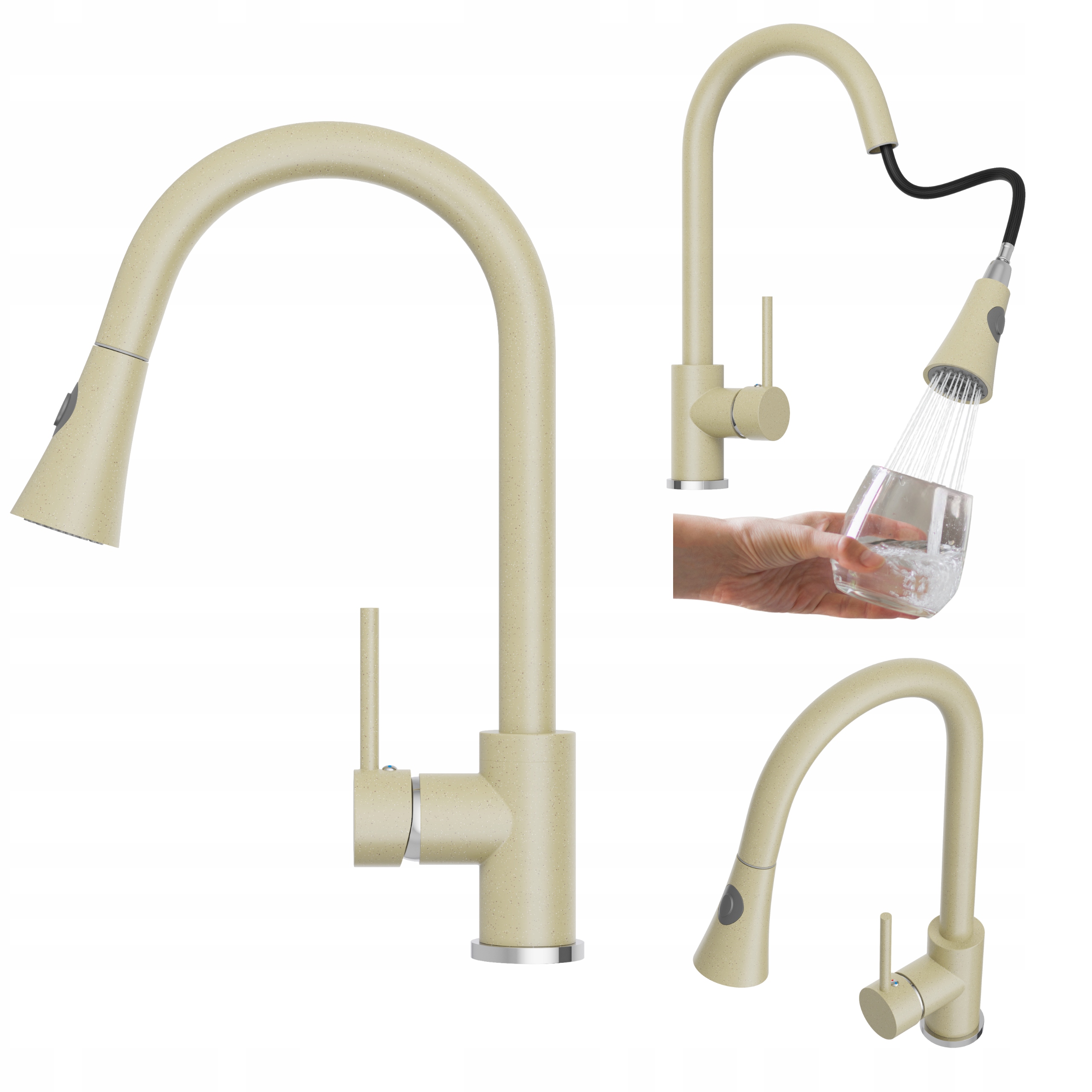 Kuchynská Batéria S Výsuvným Výtokom Béžová Snake