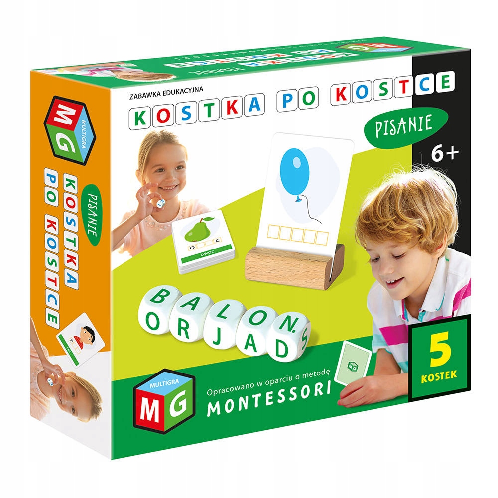 KOSTKA PO KOSTCE PISANIE MONTESSORI 5 KOSTEK 6+