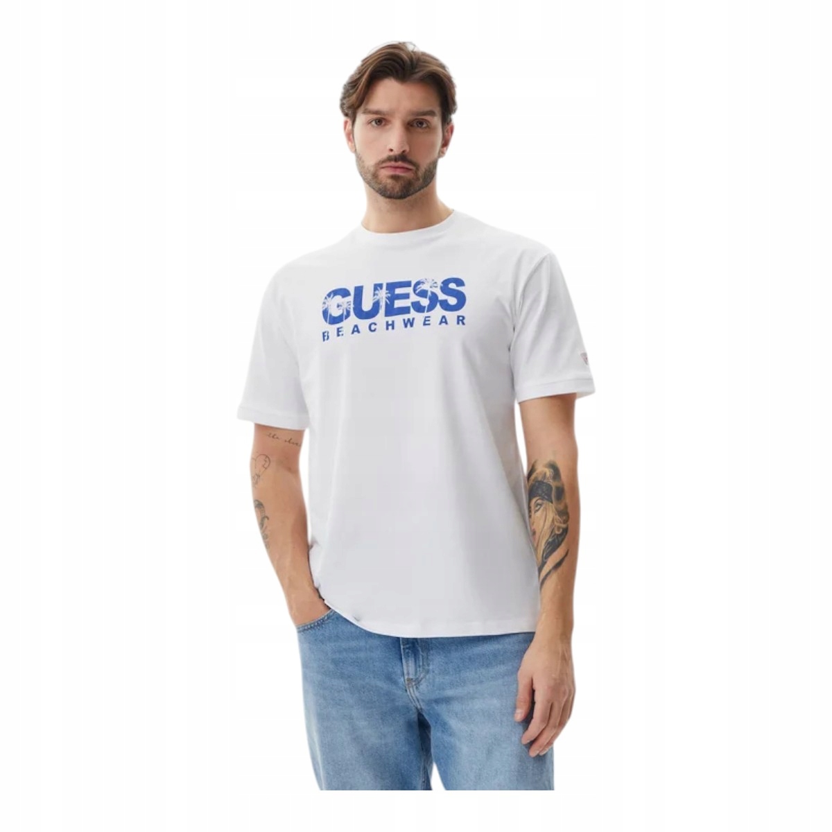 Guess Pánské Tričko Ss Cn Guess Logo Tee Bílá r.XL