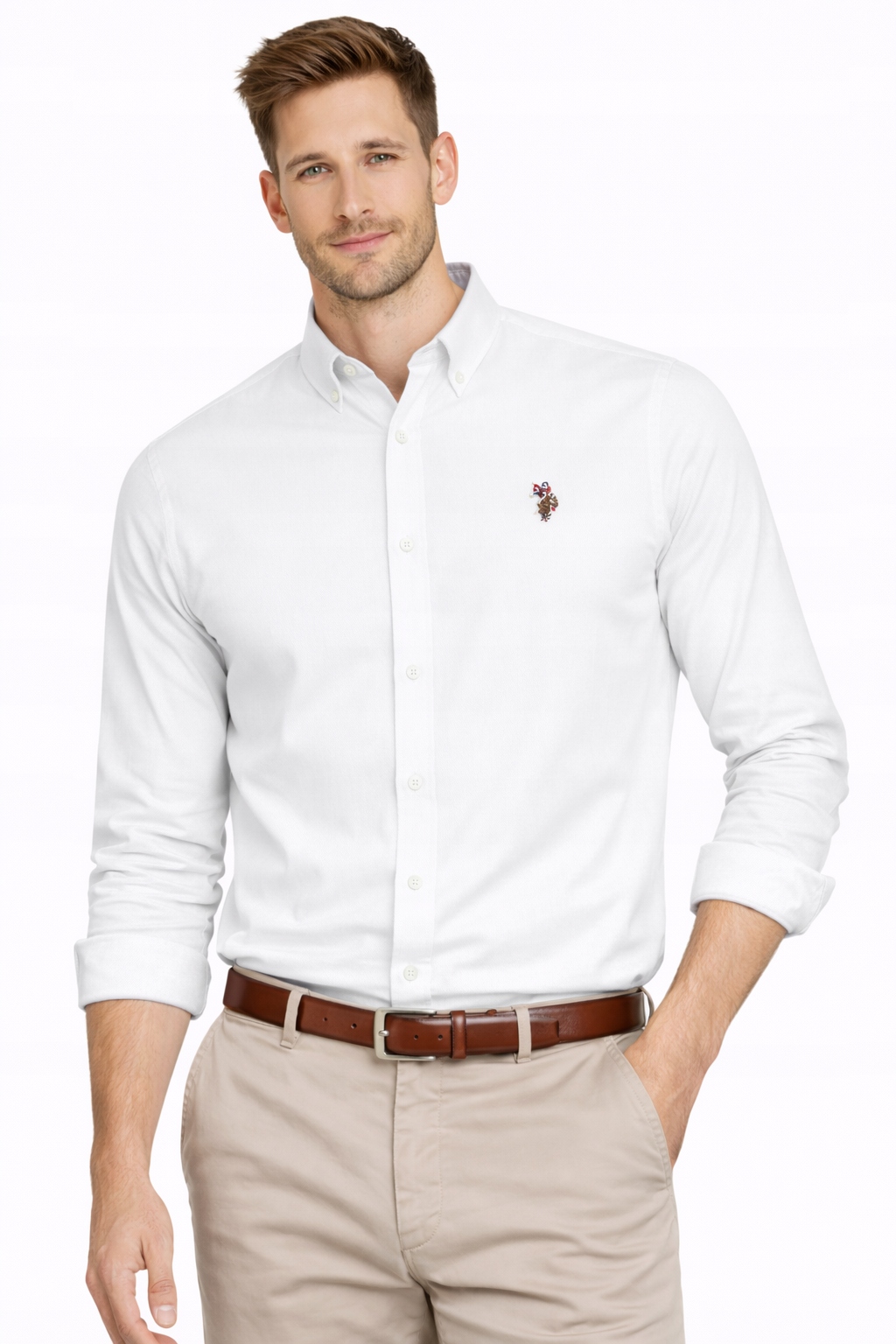 U.s. Polo Assn. Pánská Košile MUP3247-002, bílá bavlněná výšivka s logem