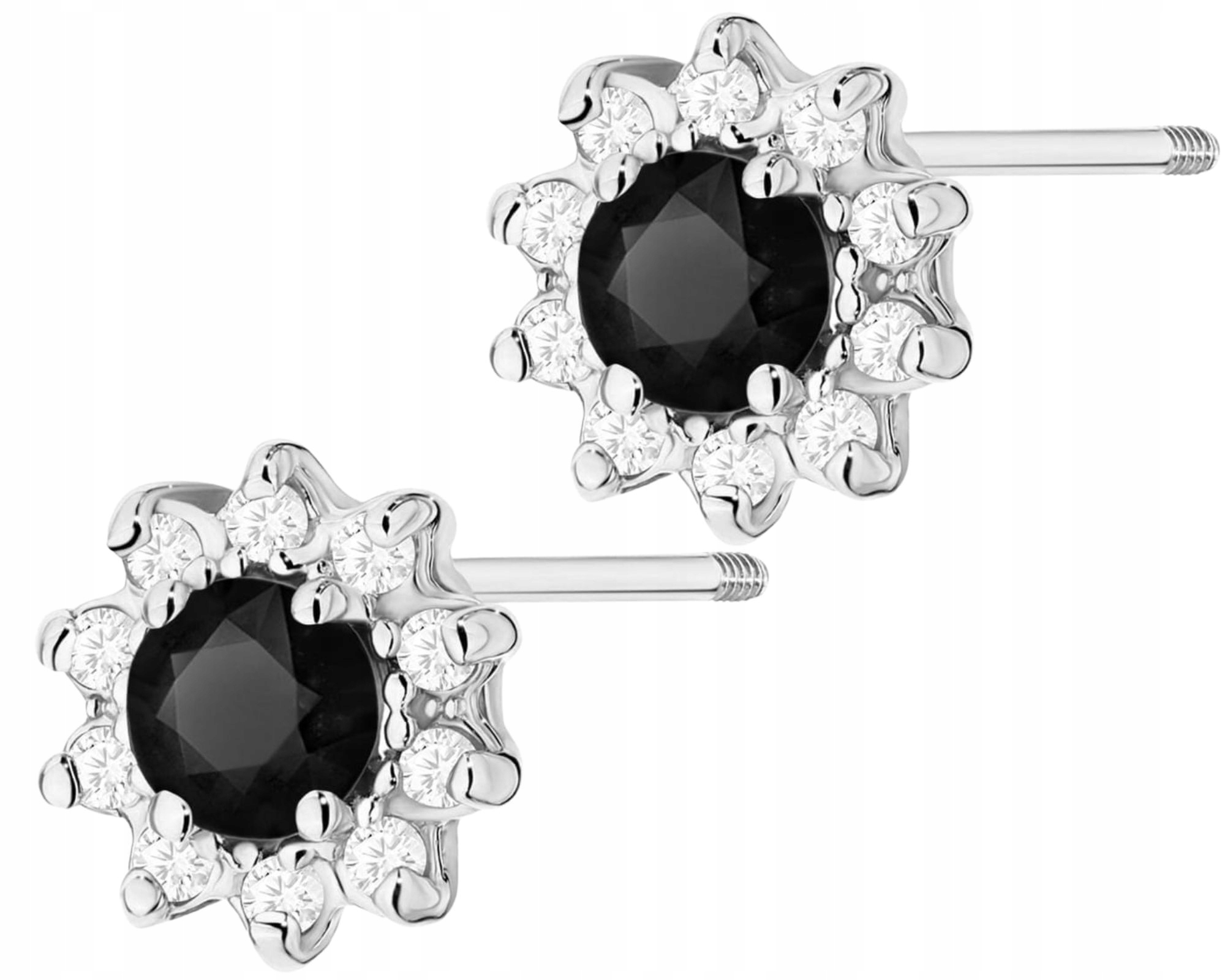Bílé Zlato Náušnice S Černými Brilianty Zlato 585 14K Šroubovací Zapínání