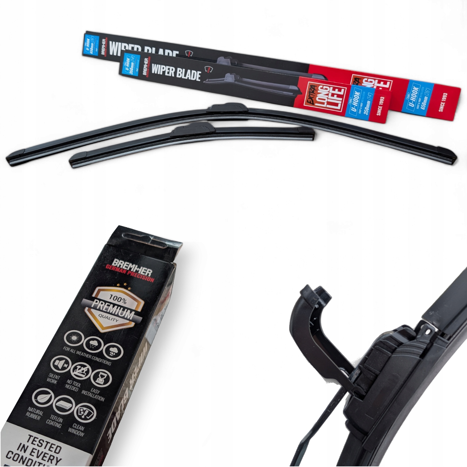 Wycieraczki Płaskie typ U Premium hak przód 650 350mm Long Life 65 35cm