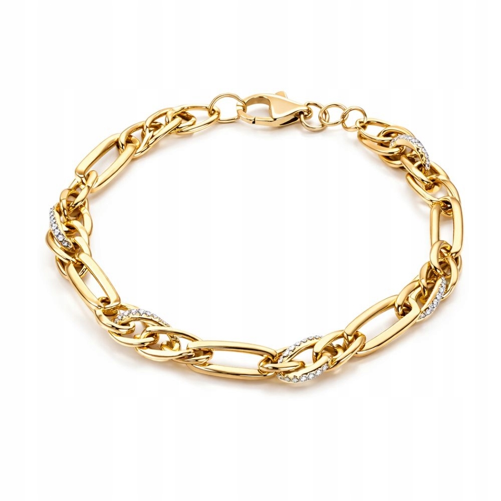 Zlatý Dámský Náramek 585 Zdobený Zirkony, Luxusní Elegantní 19 CM