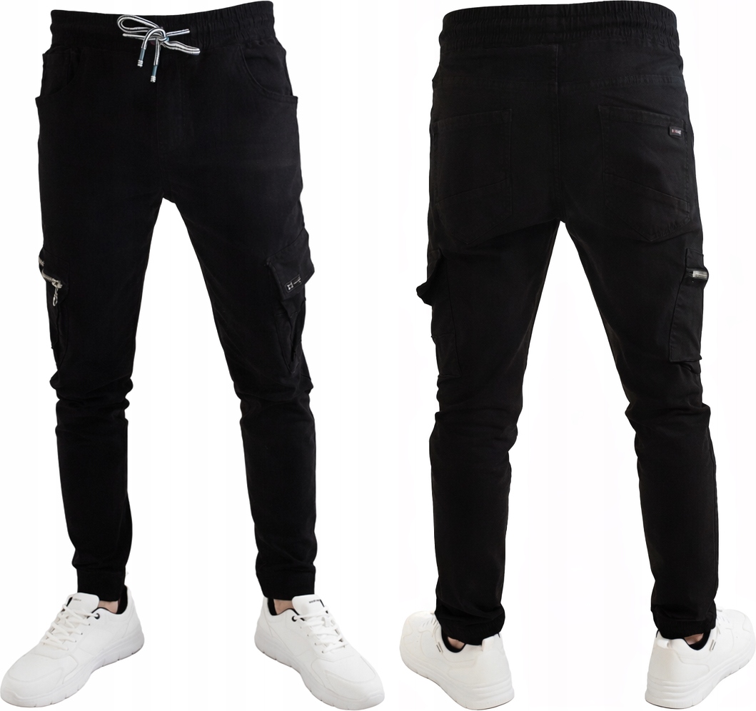 Spodnie męskie cargo czarne joggery bojówki r.33