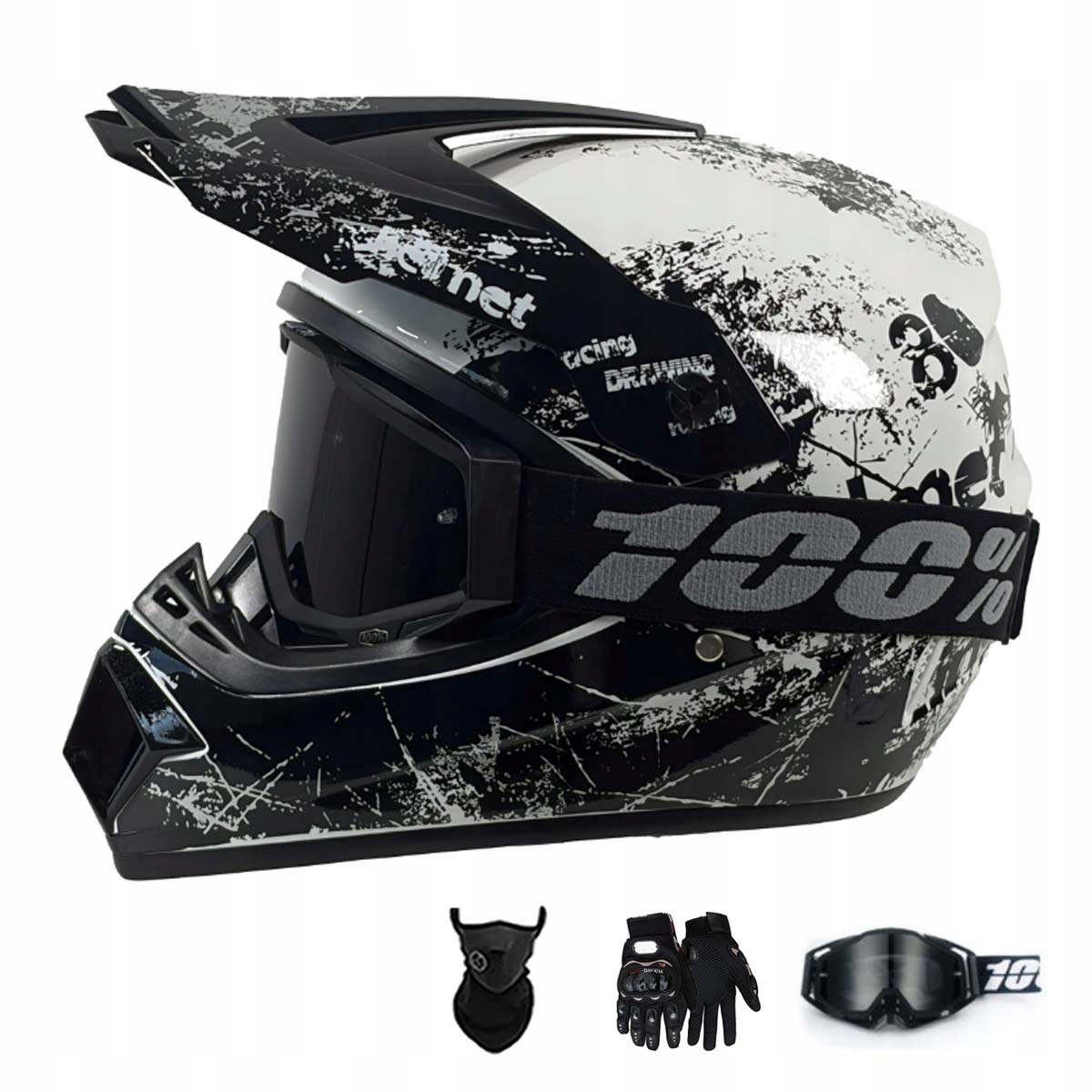 Motocyklová Přilba Lehká Enduro Quada Brýle Rukavice Maska S
