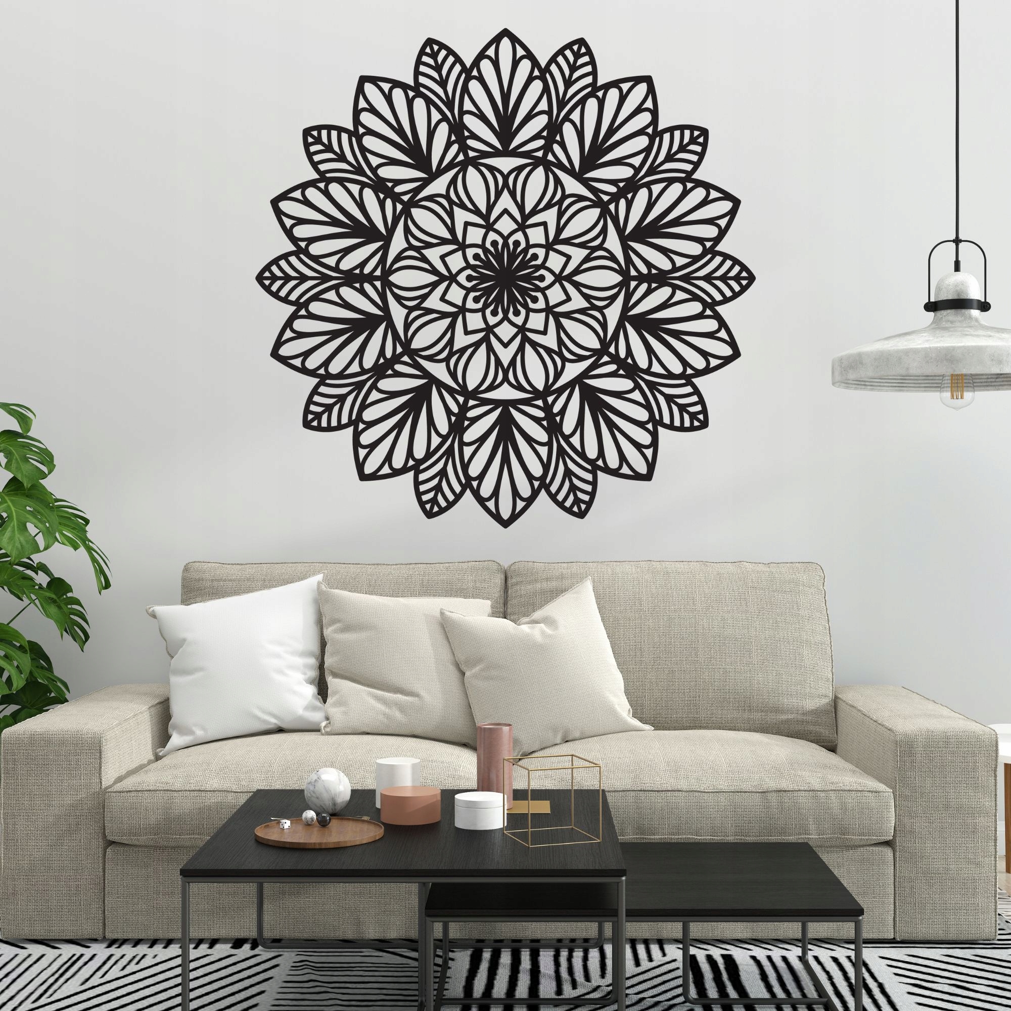 Drewniana dekoracja ścienna, Mandala, 120 cm Czarny