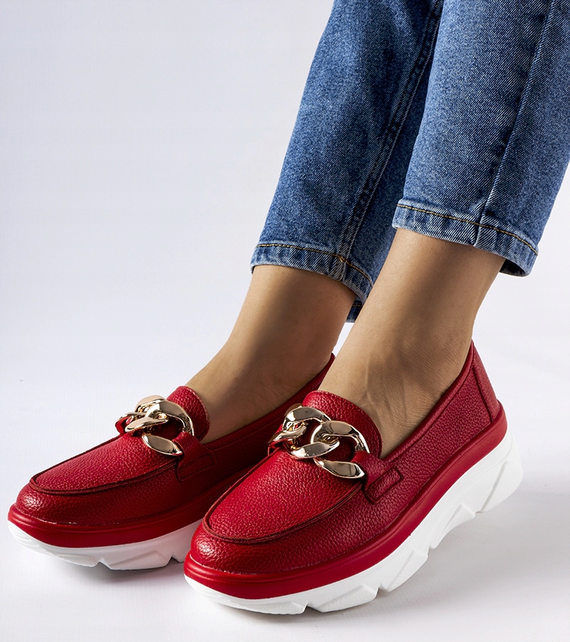 Hers Czerwone mokasyny z łańcuchem 25138 r. 38 Marka VINCEZA