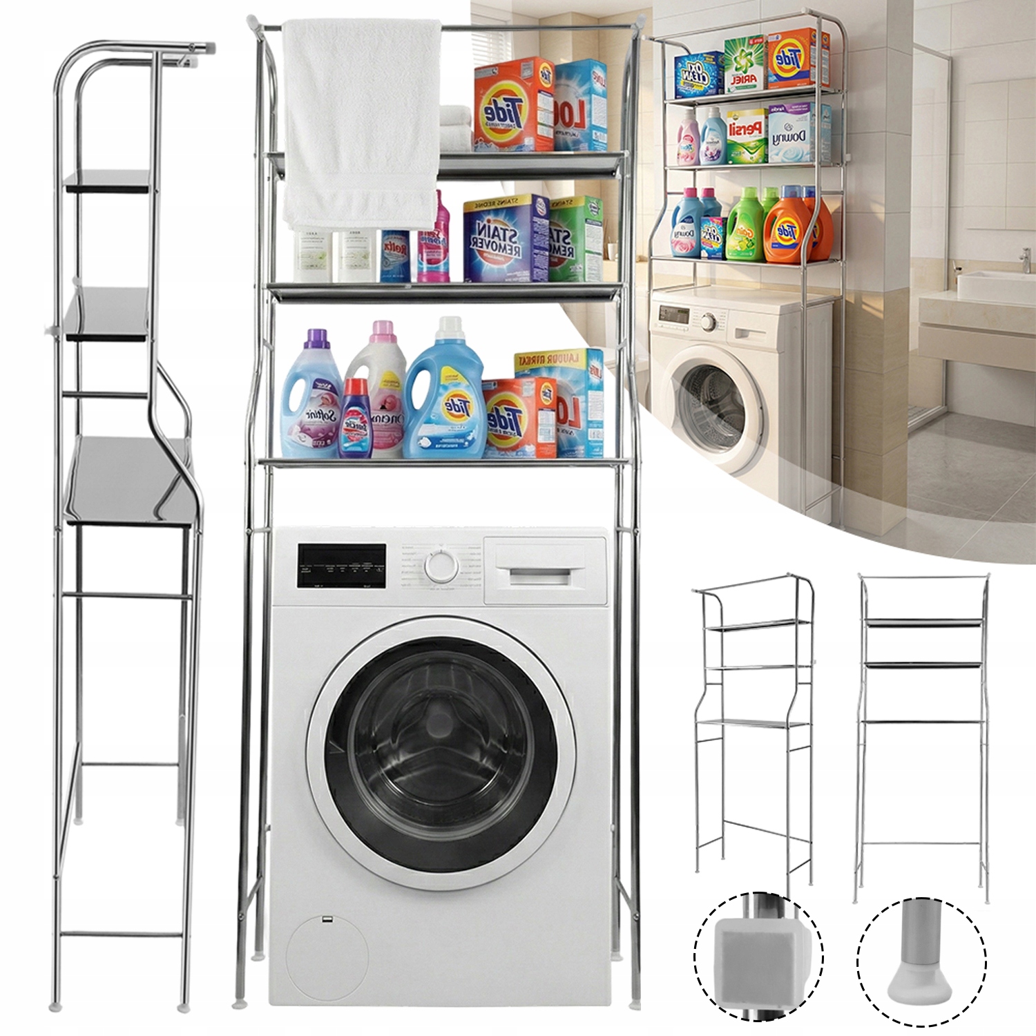 Regál Koupelnová Skříňka Nad Toaletu Pračka 165 CM 3 Police Pevný A Odolný