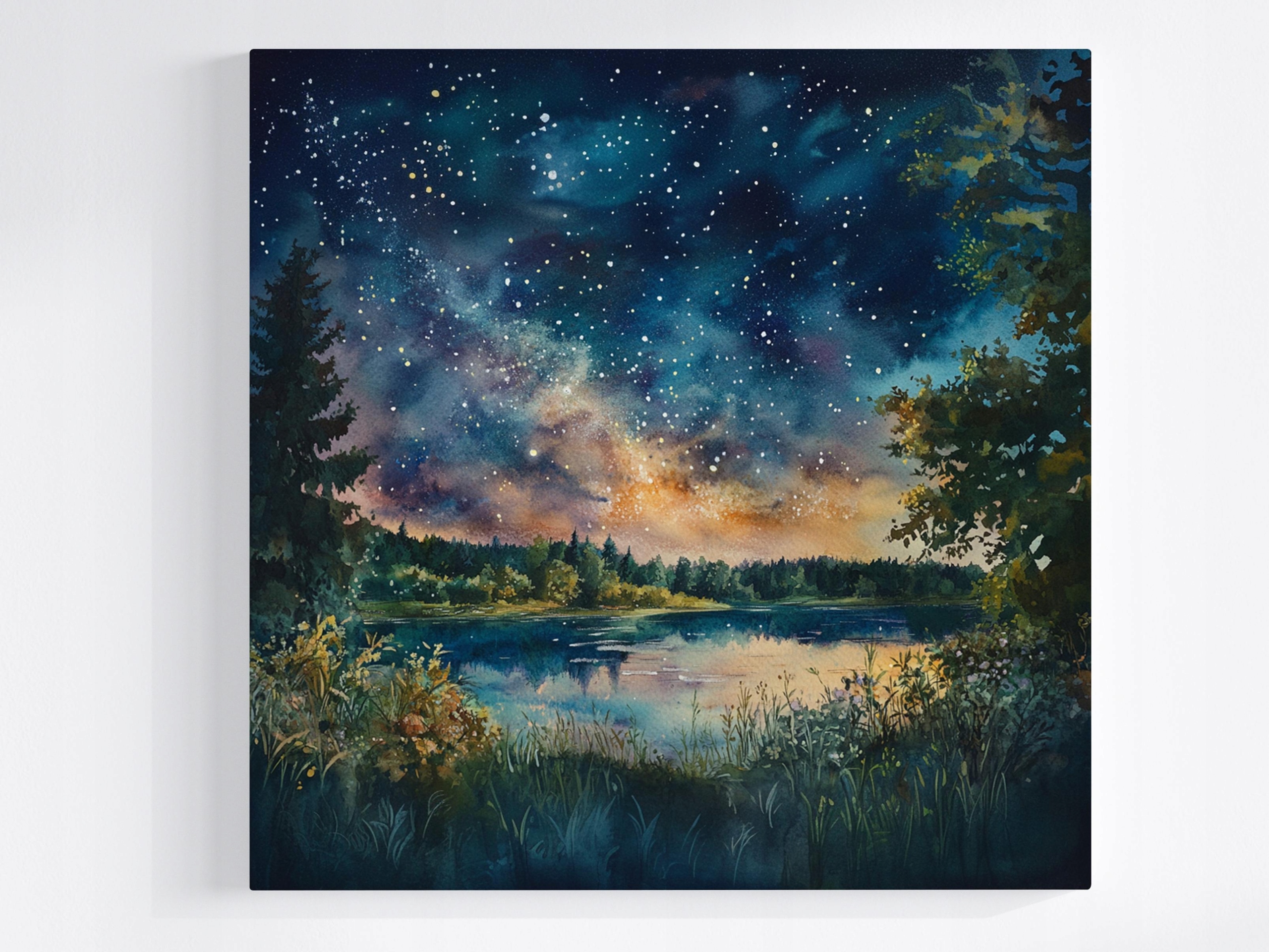 Obraz Na Plátně Canvas Pohled Krajina Jezero Voda Nebe Hvězdy Noc 60x60