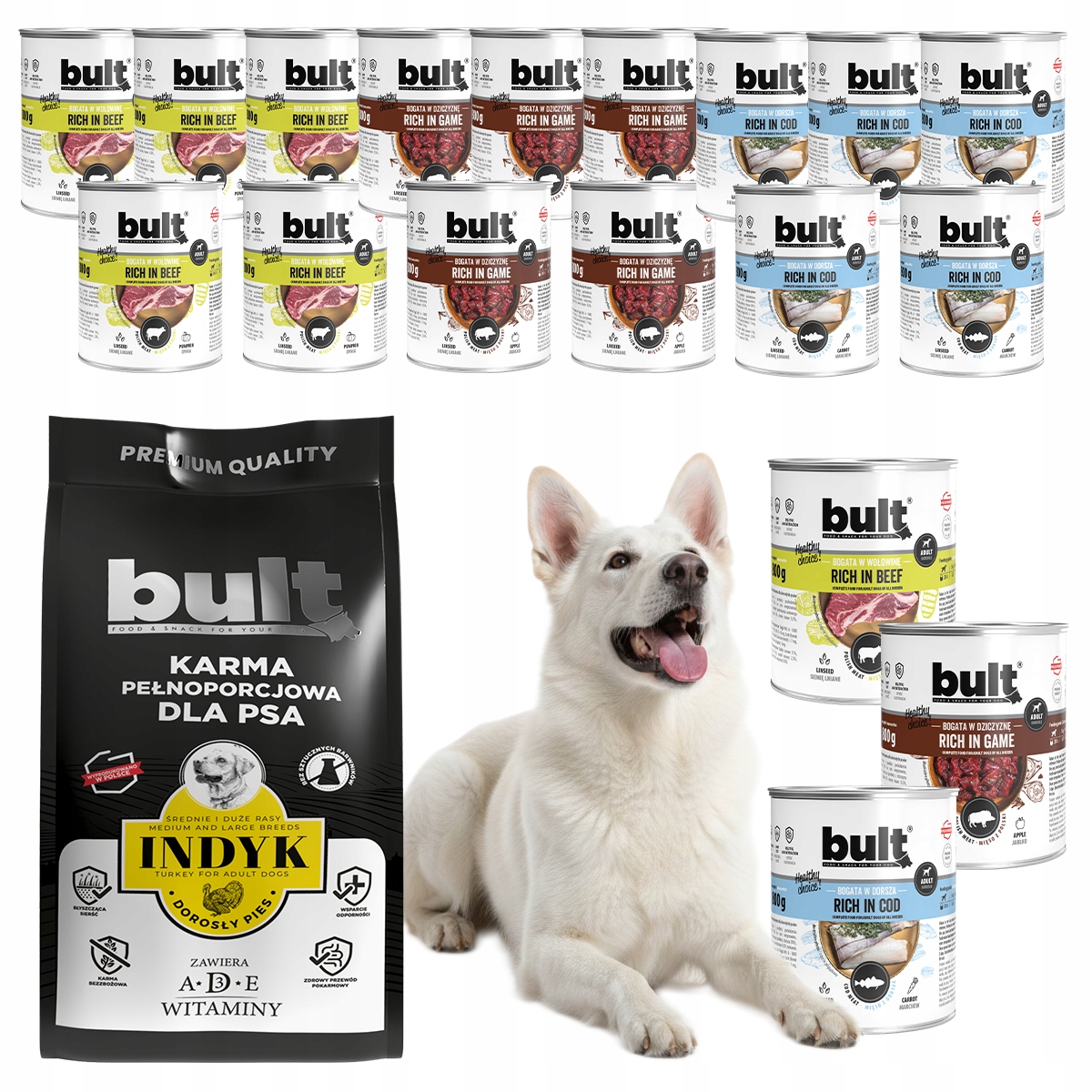 Levně Krmivo Suché s krůtím masem a Mokré pro psa MIX Chutí maso & ryba Bult 17,4 kg