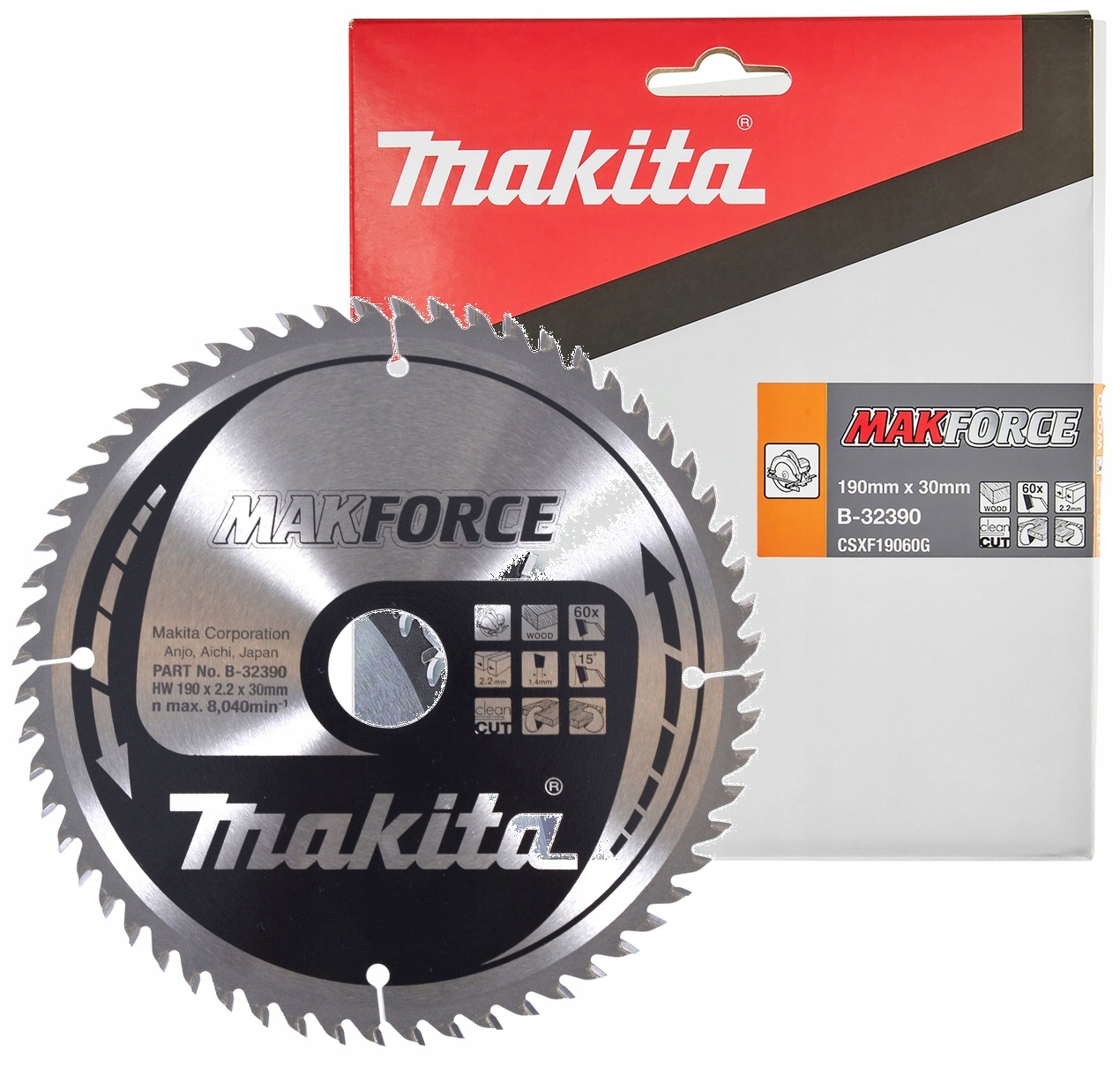Tarcza tnąca do drewna Makita B-32390 190x30MM 60Z Oryginalna HS7611