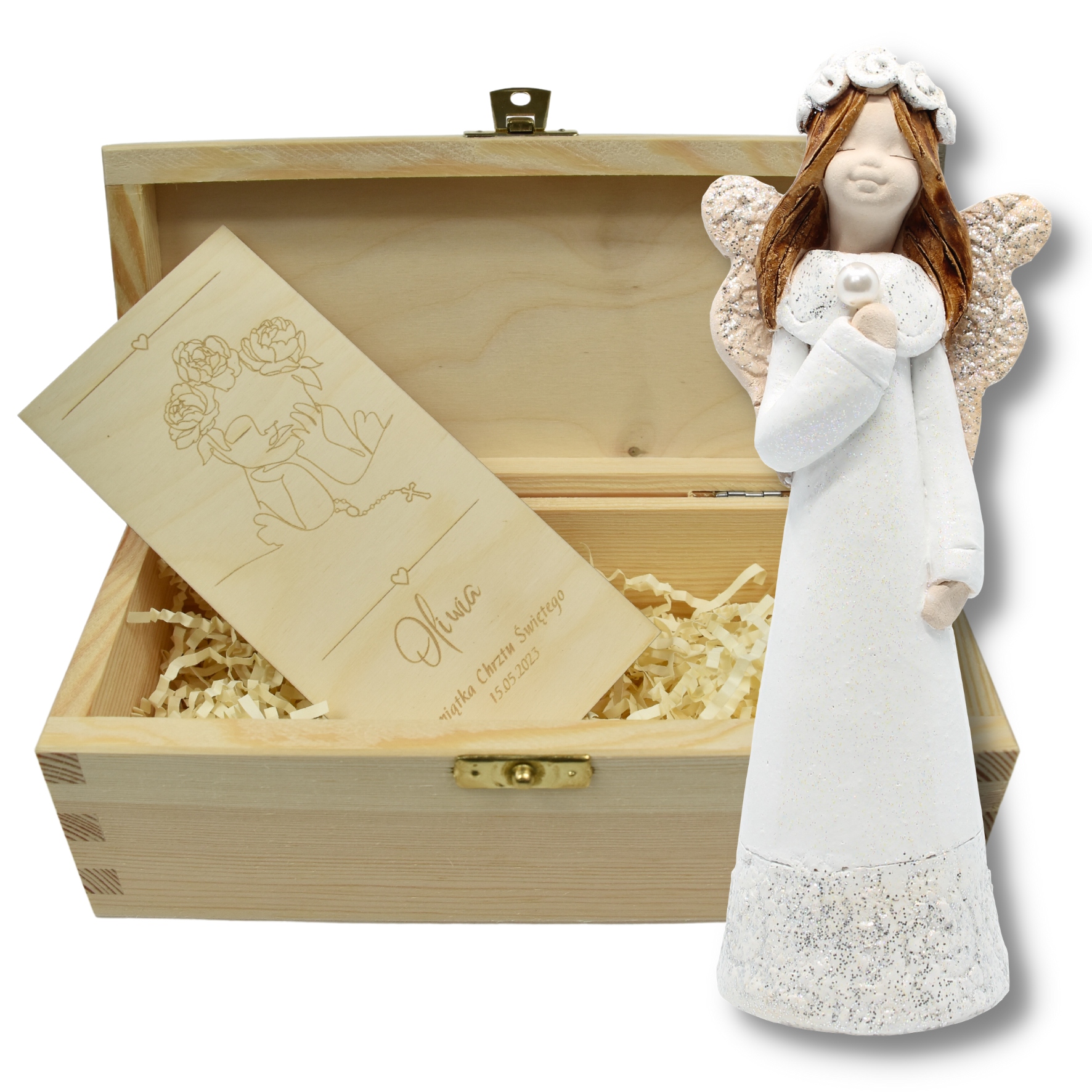 ANIOŁEK CHRZEST Figurka PERŁA SWAROVSKI GRAWER