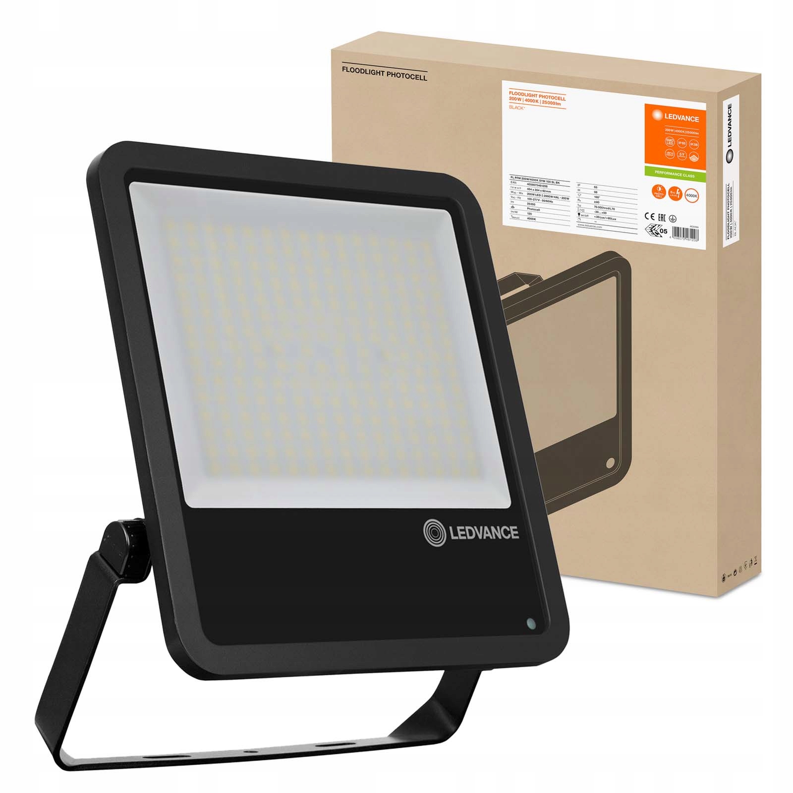 Led reflektor 200W 25000lm 4000K IP65 čierny so Senzorom súmraku