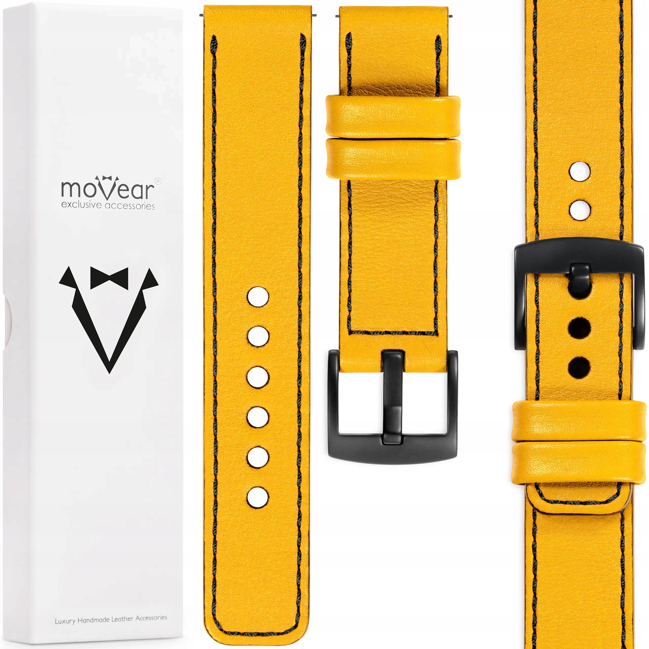 Pásek 24 mm pro prémiové hodinky, stylový Polský Movear, ručně vyrobený, žlutý