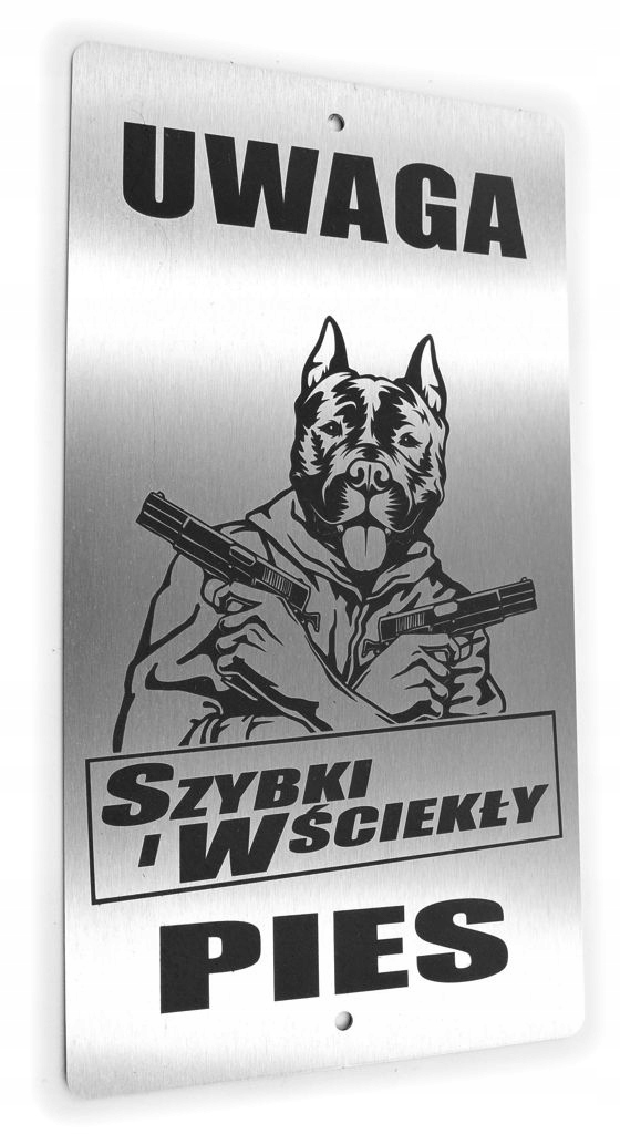 Tabliczka INOX - UWAGA PIES - AMSTAFF